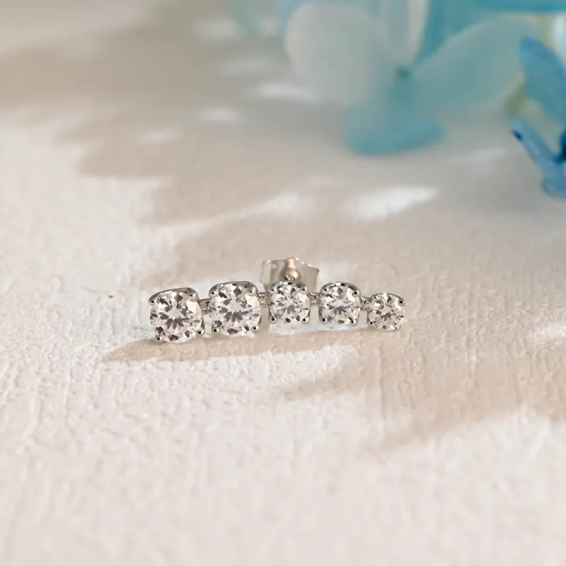 Solid Gold Round Moissanite Earrings Studs, Minimalist Ear Climbers, Anniversary Gift for Women Wife sold by Causyou