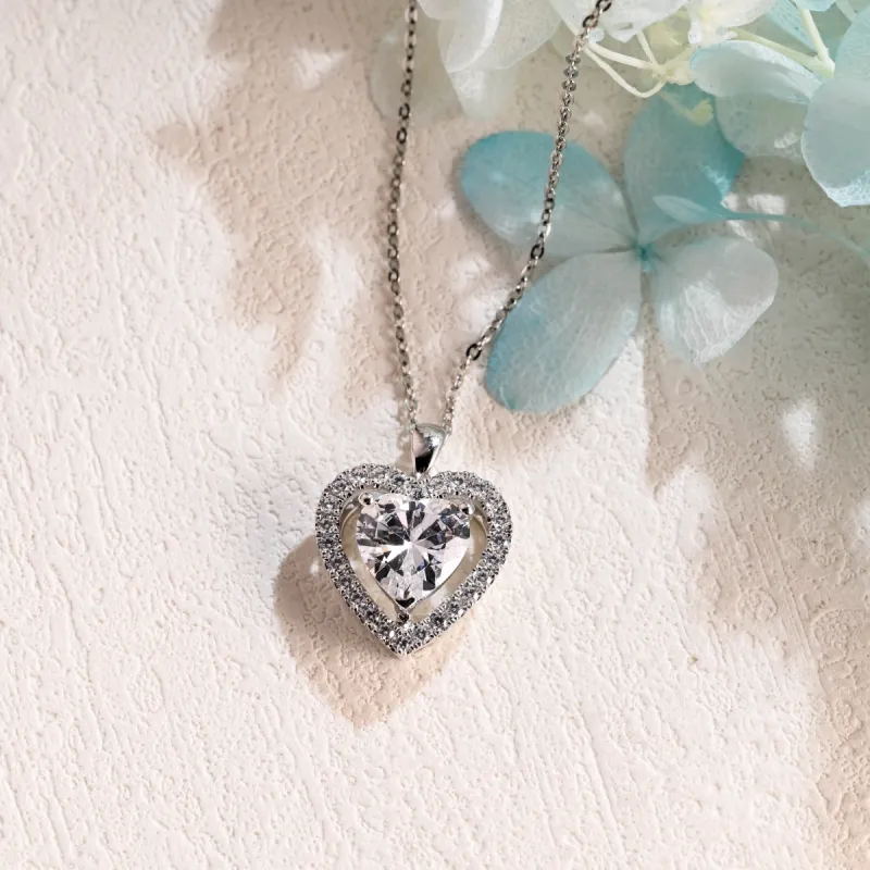 CausYou Solid Gold Halo Heart Shaped Pendant, Dainty Heart Moissanite Necklace, Gift for Woman, Wife sold by Causyou