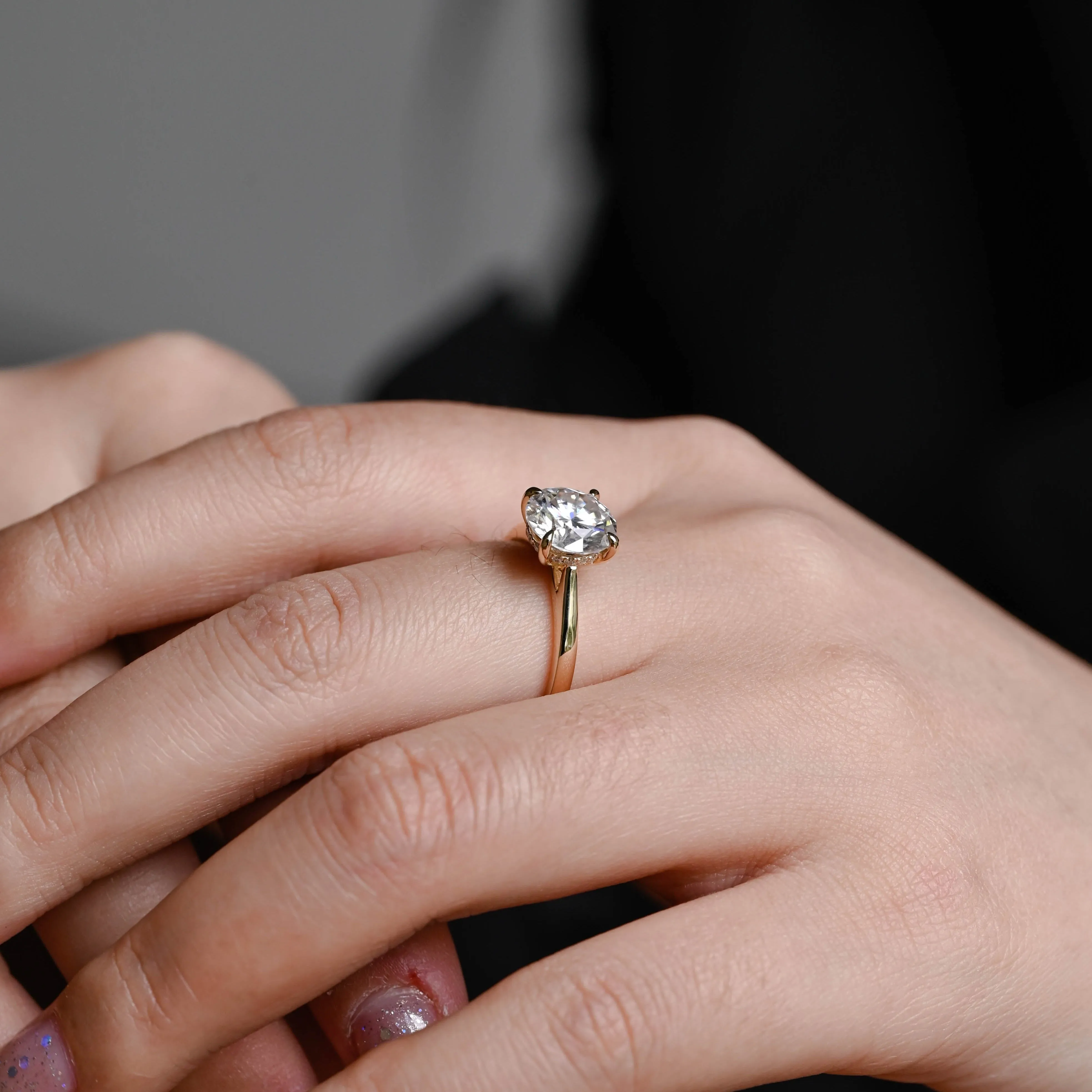Solid Gold Round Cut Moissanite Engagement Ring, Cathedral Setting Promise Ring, Proposal Ring, Gift for Women Wife sold by Causyou product image thumbnail 3