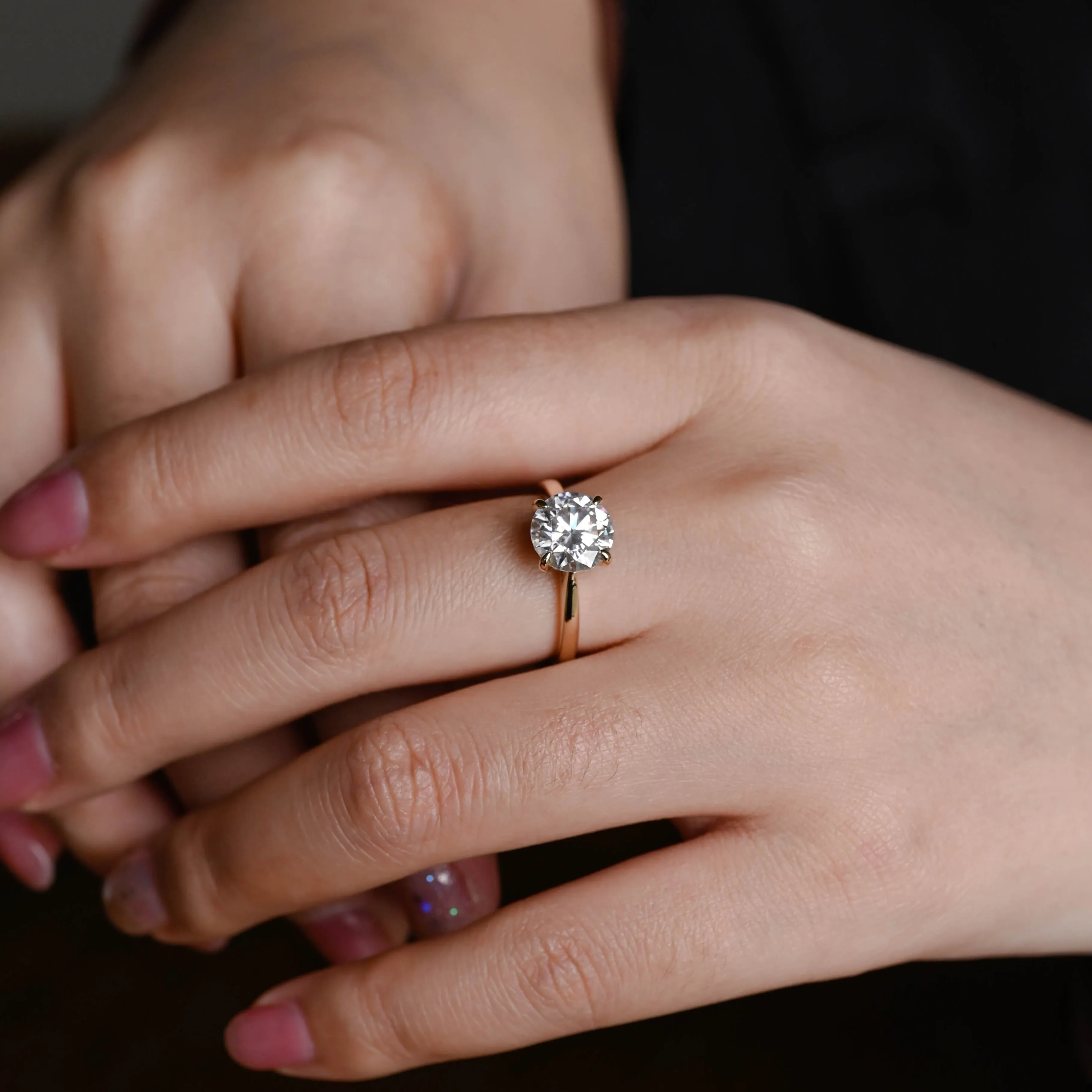 Solid Gold Round Cut Moissanite Engagement Ring, Cathedral Setting Promise Ring, Proposal Ring, Gift for Women Wife sold by Causyou product image thumbnail 2