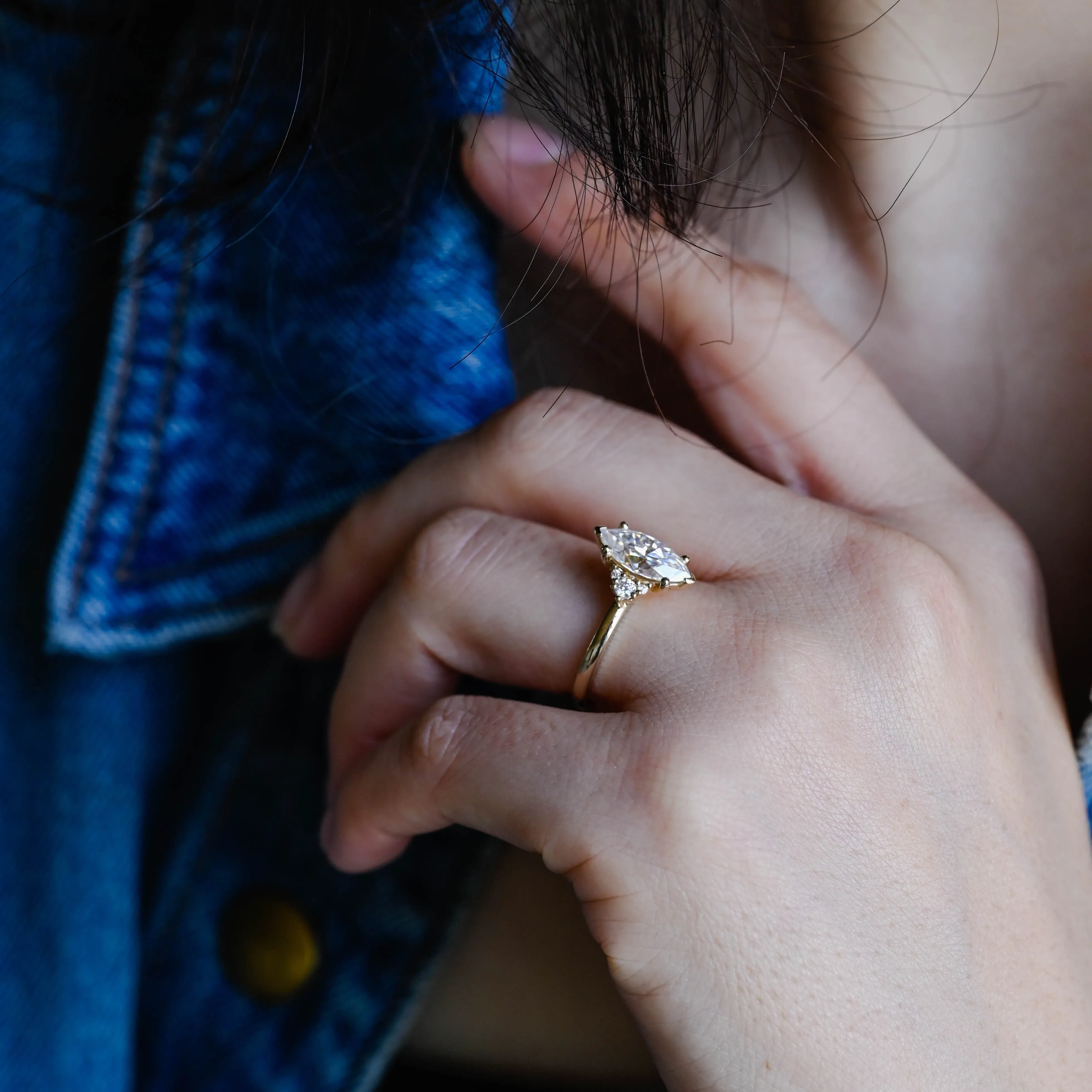 CausYou Solid Gold Marquise Cut Moissanite Engagement Ring sold by Causyou product image thumbnail 4