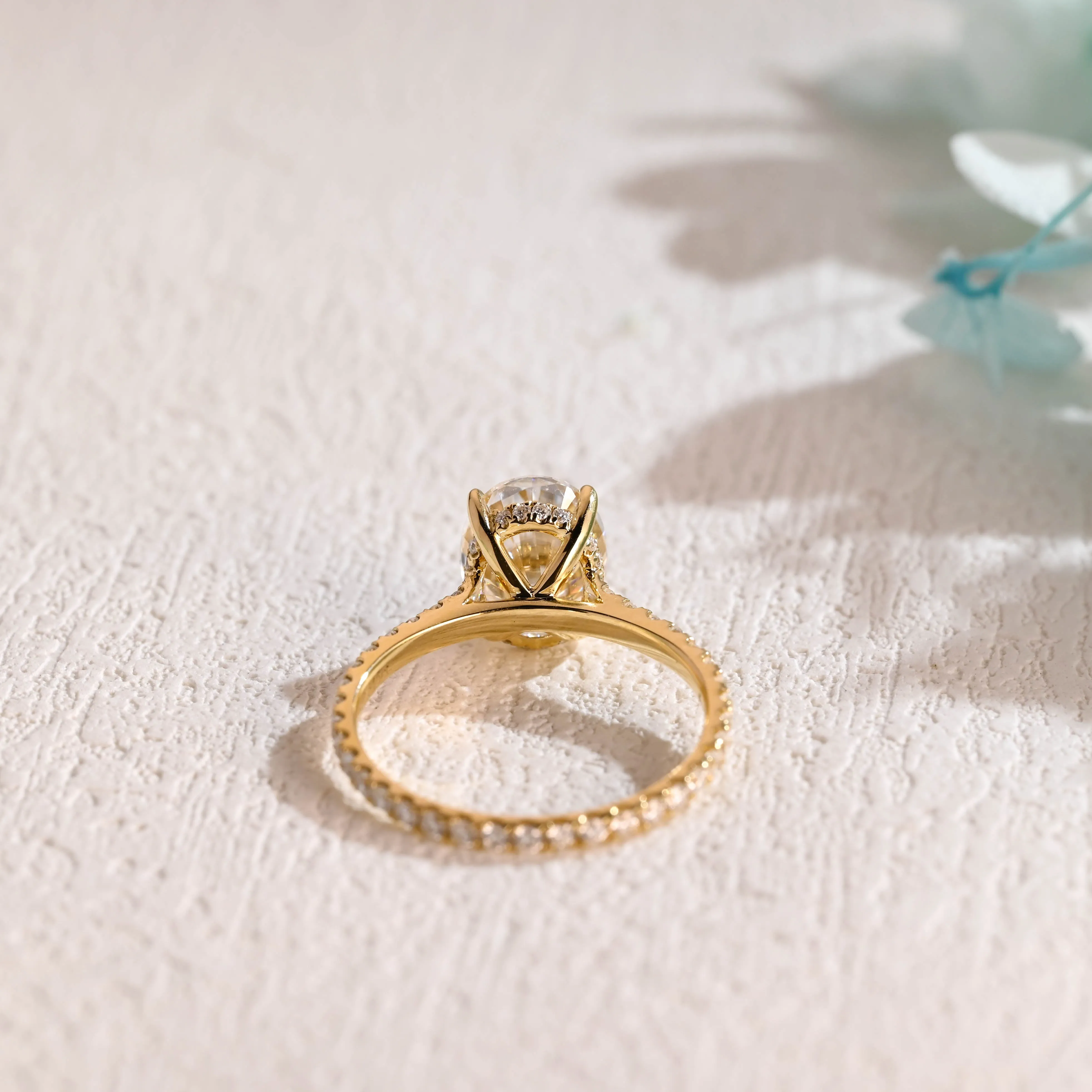 Solid Gold Pave Hidden Halo Oval Cut Moissanite Engagement Ring sold by Causyou product image thumbnail 5