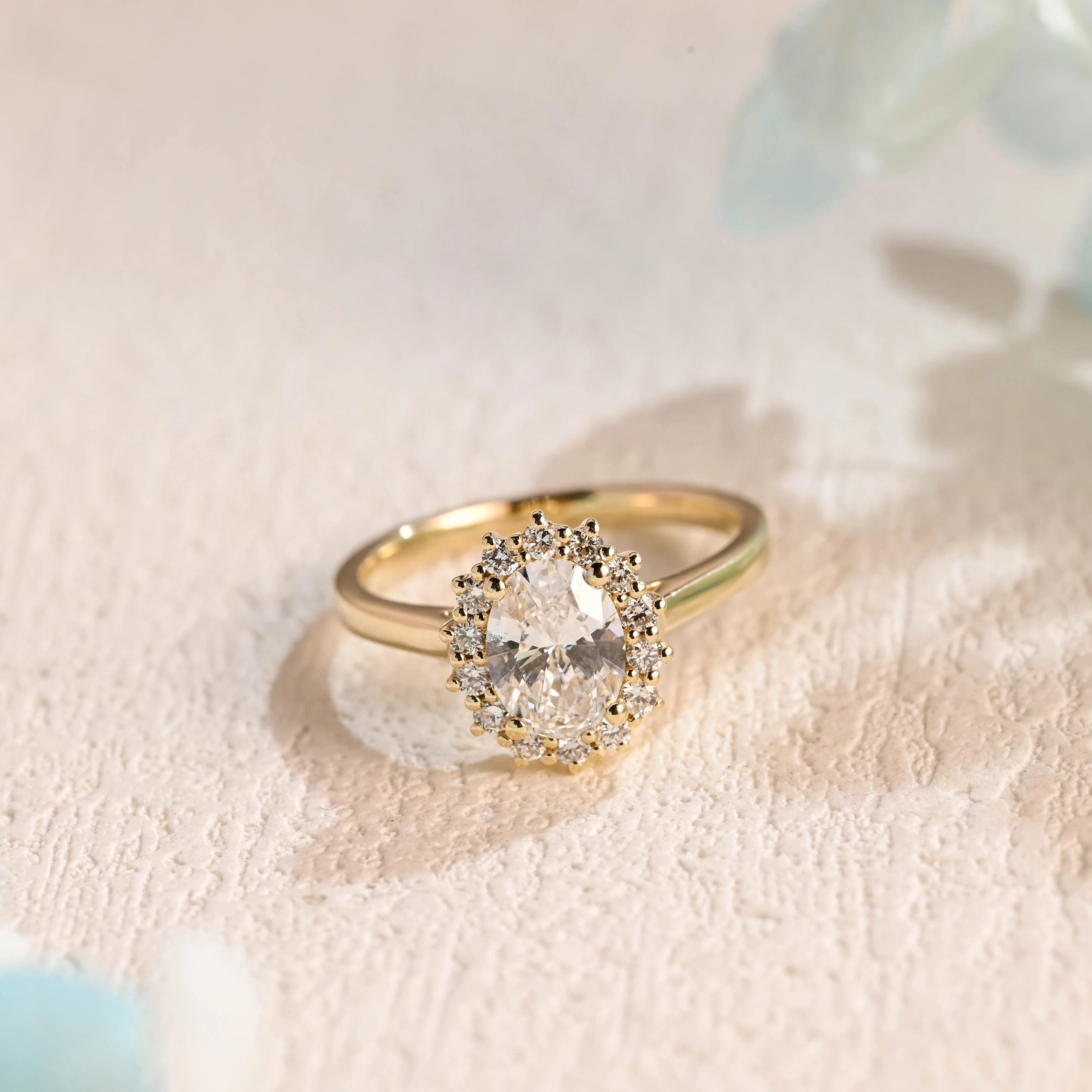 Solid Gold Starburst Oval Moissanite Engagement Ring, Promise Ring sold by Causyou