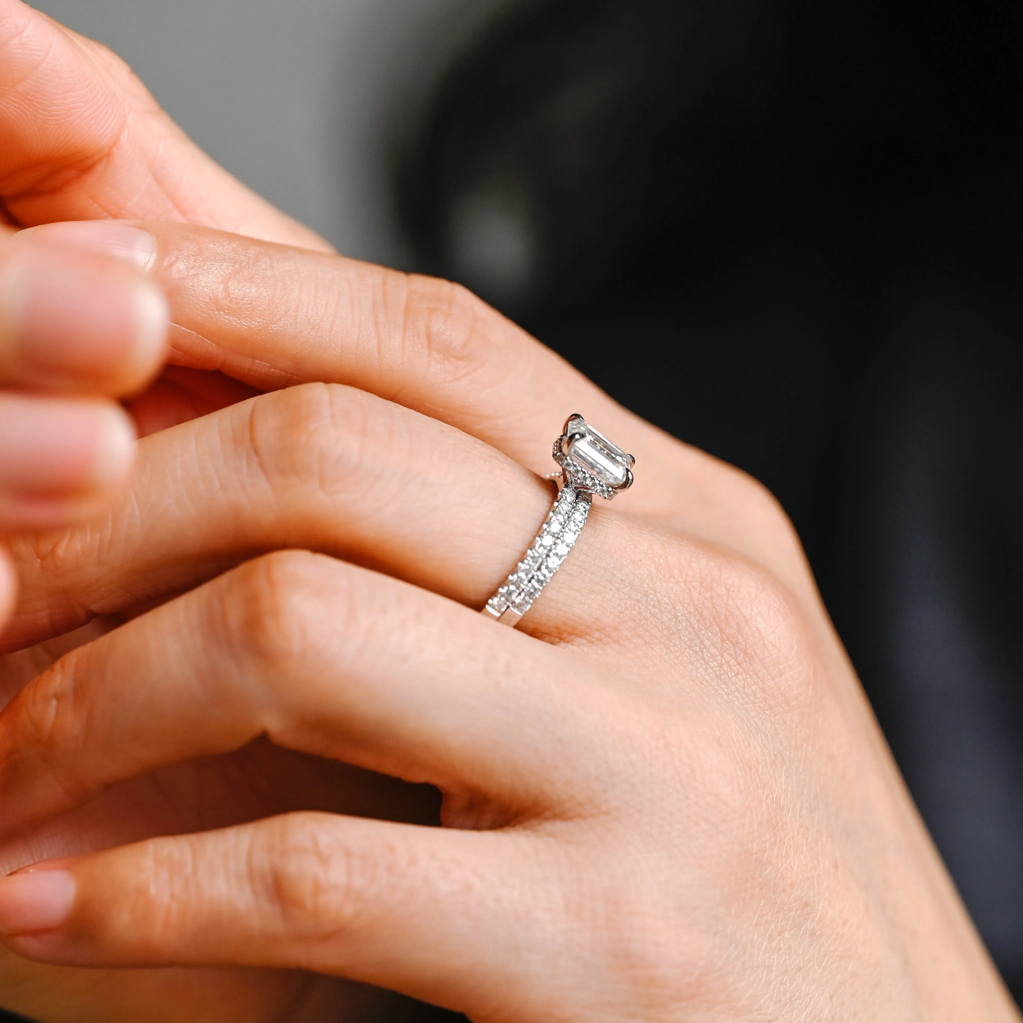 Solid Gold Emerald Cut Moissanite Wedding Ring Set Engagement Ring sold by Causyou product image thumbnail 4