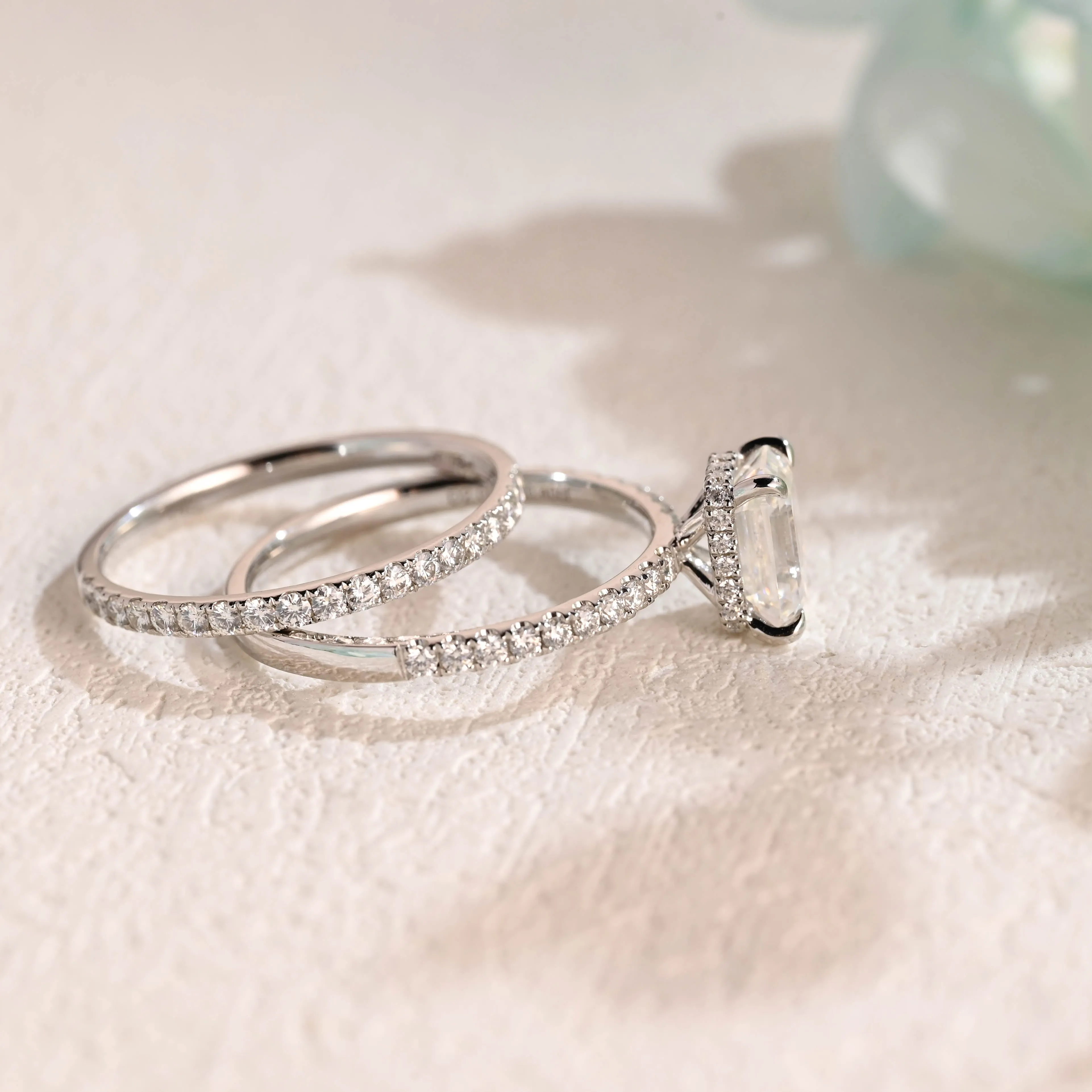 Solid Gold Emerald Cut Moissanite Wedding Ring Set Engagement Ring sold by Causyou product image thumbnail 5