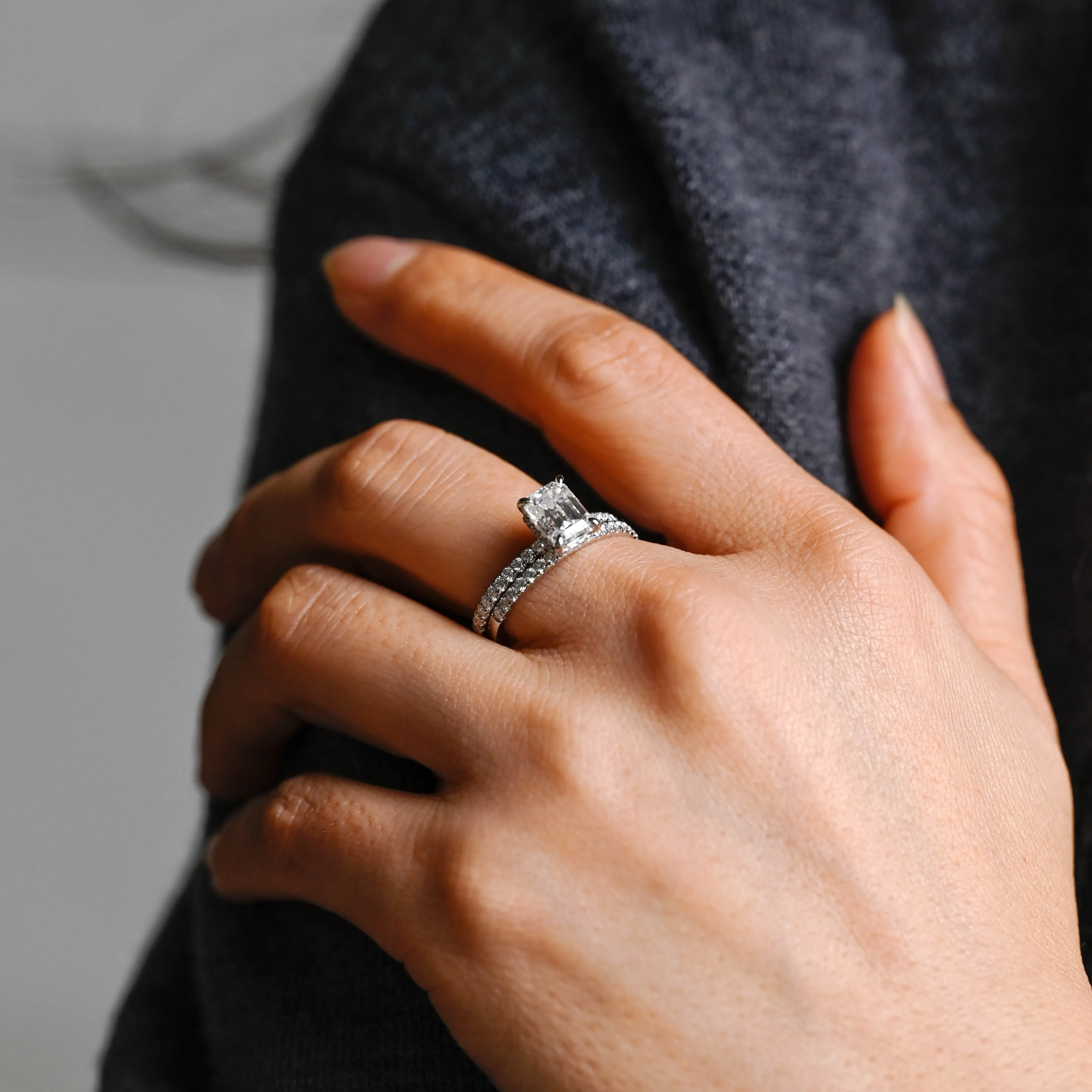 Solid Gold Emerald Cut Moissanite Wedding Ring Set Engagement Ring sold by Causyou product image thumbnail 3