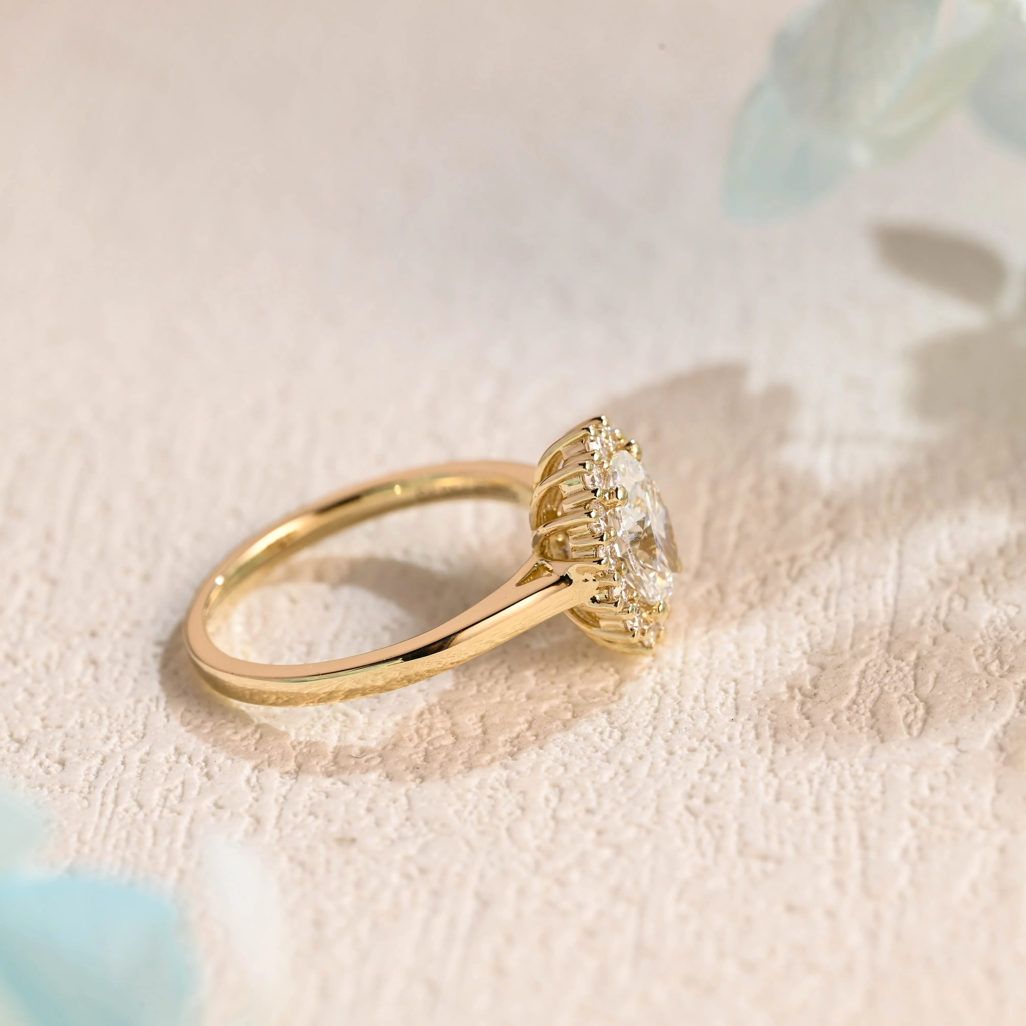 Solid Gold Starburst Oval Moissanite Engagement Ring, Promise Ring sold by Causyou product image thumbnail 4