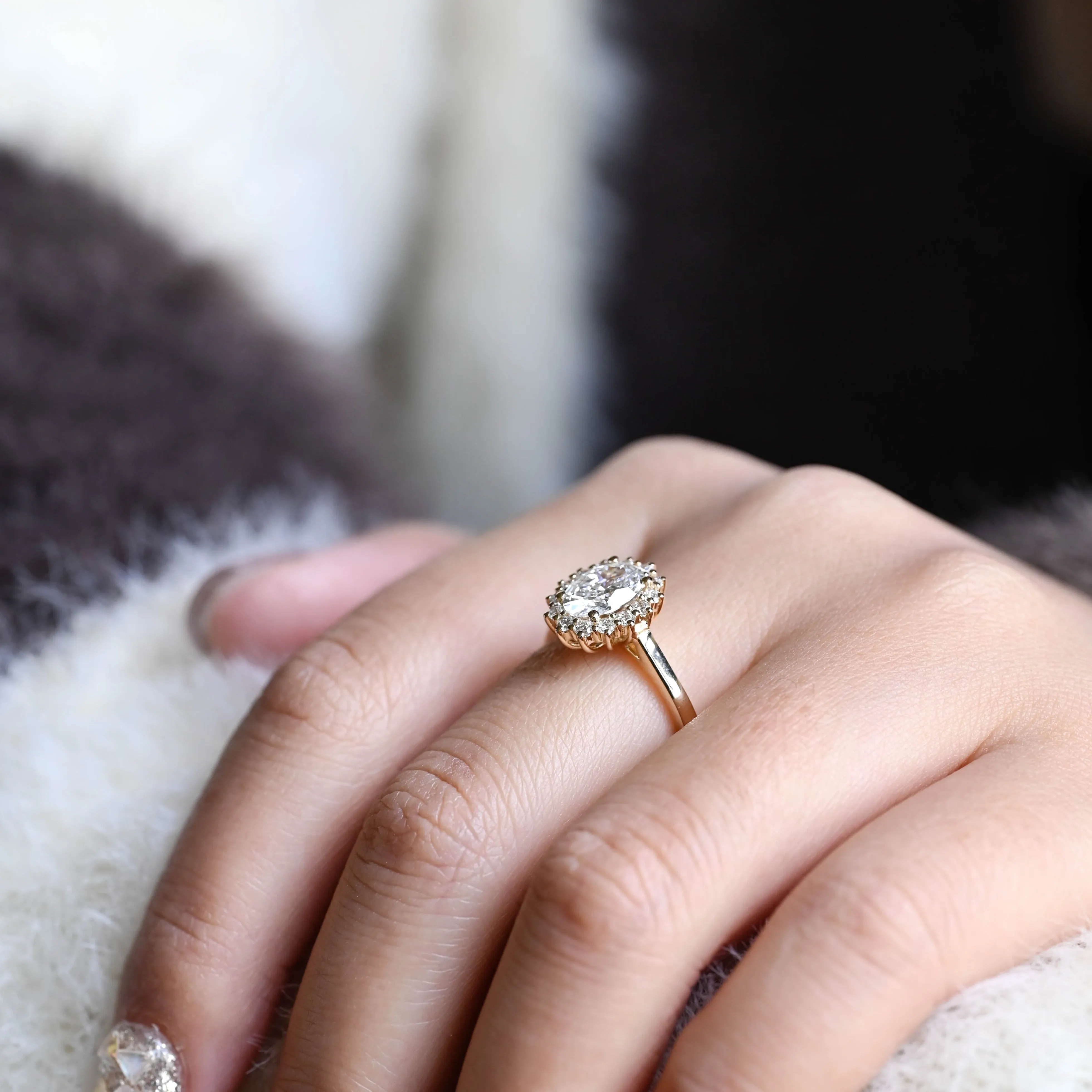 Solid Gold Starburst Oval Moissanite Engagement Ring, Promise Ring sold by Causyou product image thumbnail 3