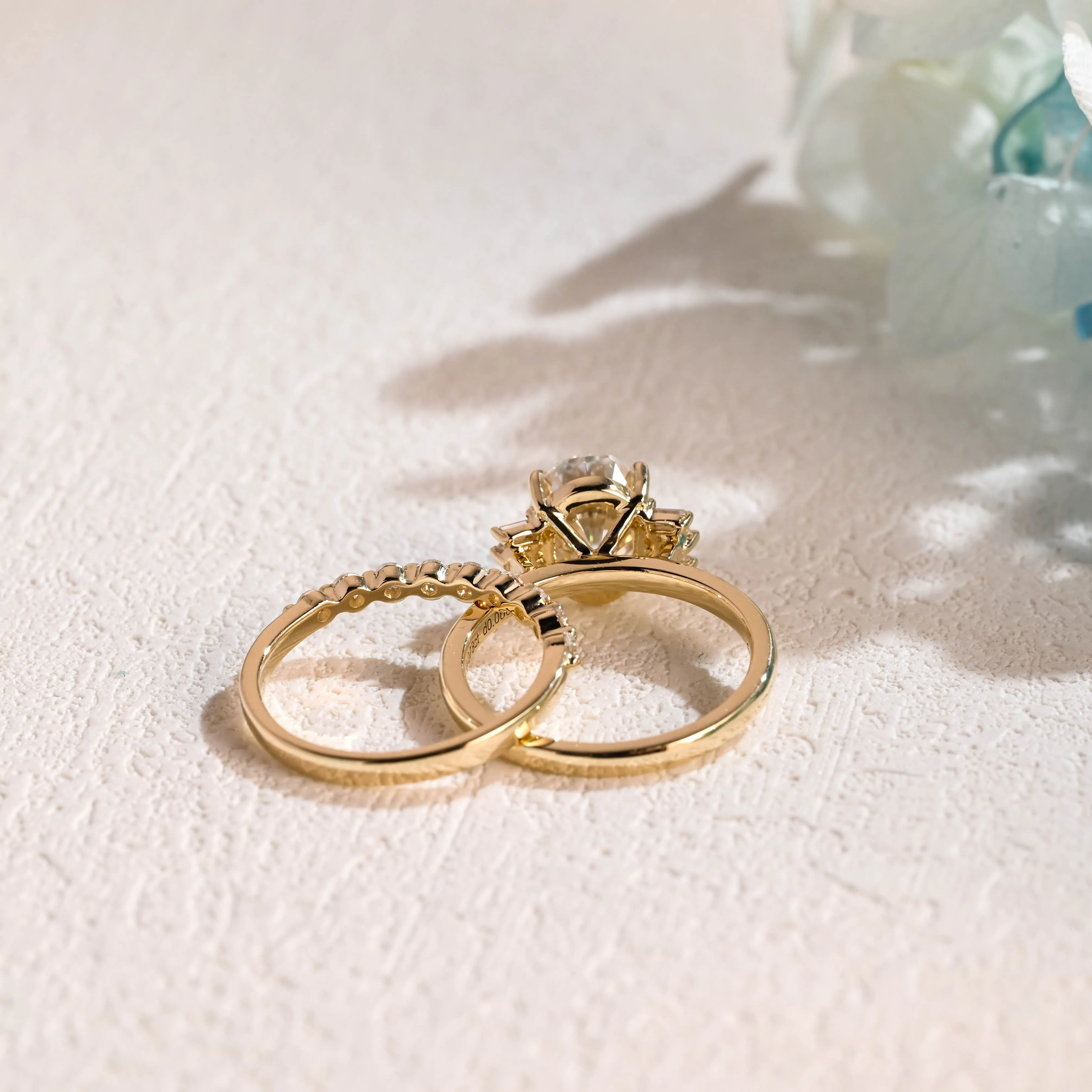 Solid Gold Oval Cut Moissanite Engagement Ring and Wedding Ring Set sold by Causyou product image thumbnail 5