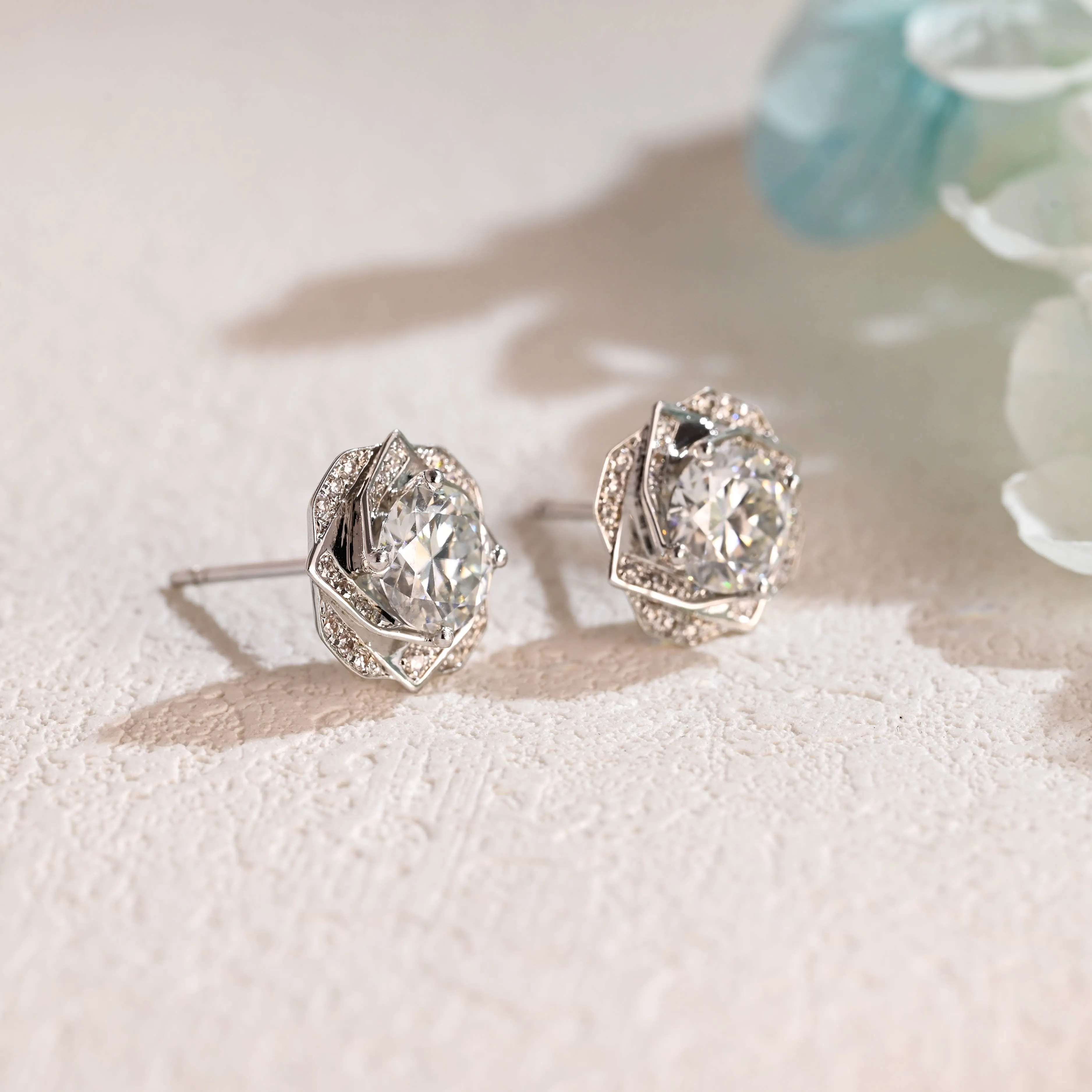 Solid Gold Round Cut Moissanite Earrings Studs, Wedding Studs, Anniversary Gift for Woman, Wife sold by Causyou product image thumbnail 5