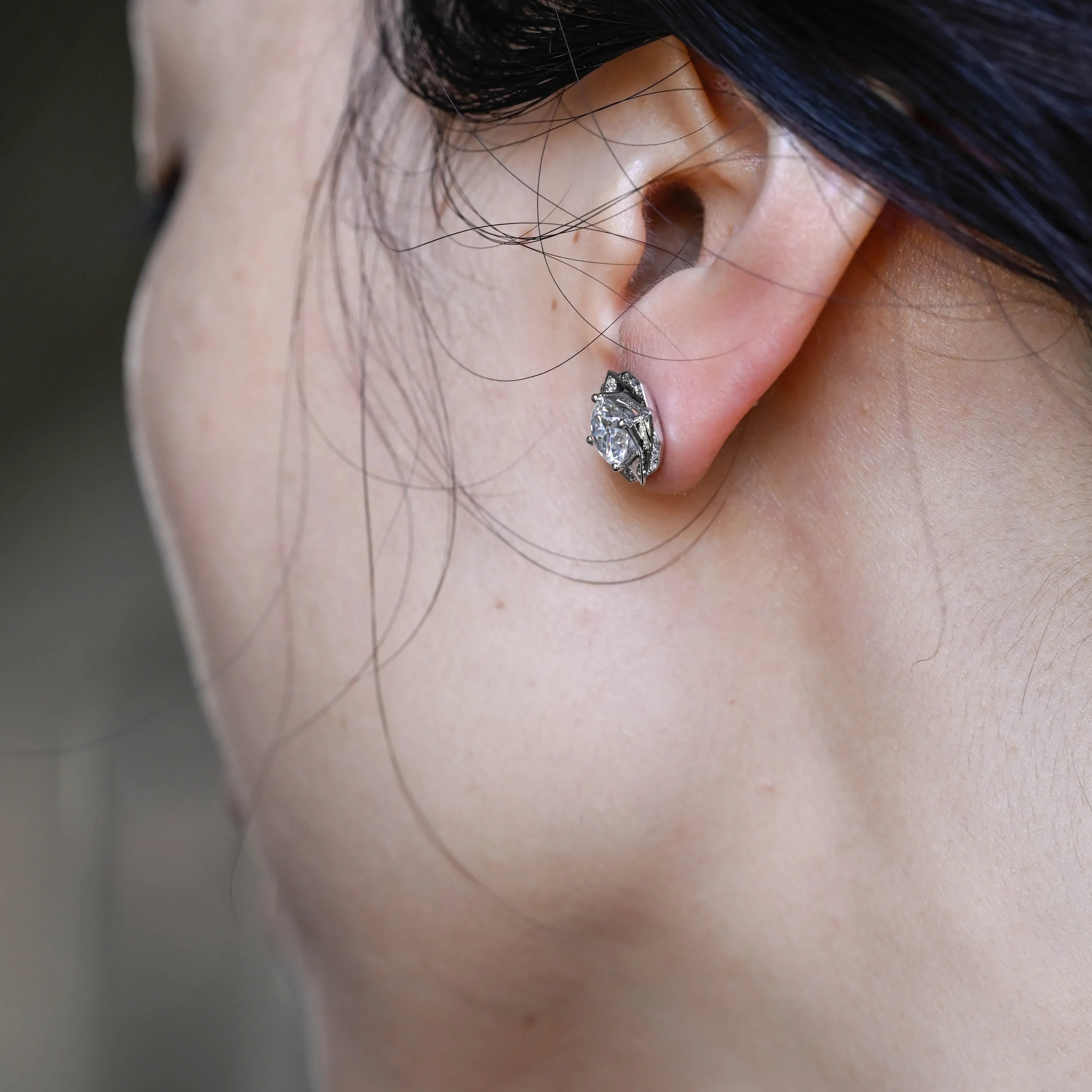 Solid Gold Round Cut Moissanite Earrings Studs, Wedding Studs, Anniversary Gift for Woman, Wife sold by Causyou product image thumbnail 4