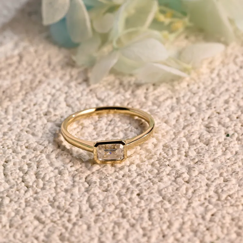 CausYou Bezel Solid Gold Emerald Cut Moissanite Engagement Ring, Promise Ring, Proposal Ring, Gift for Woman, Wife sold by Causyou