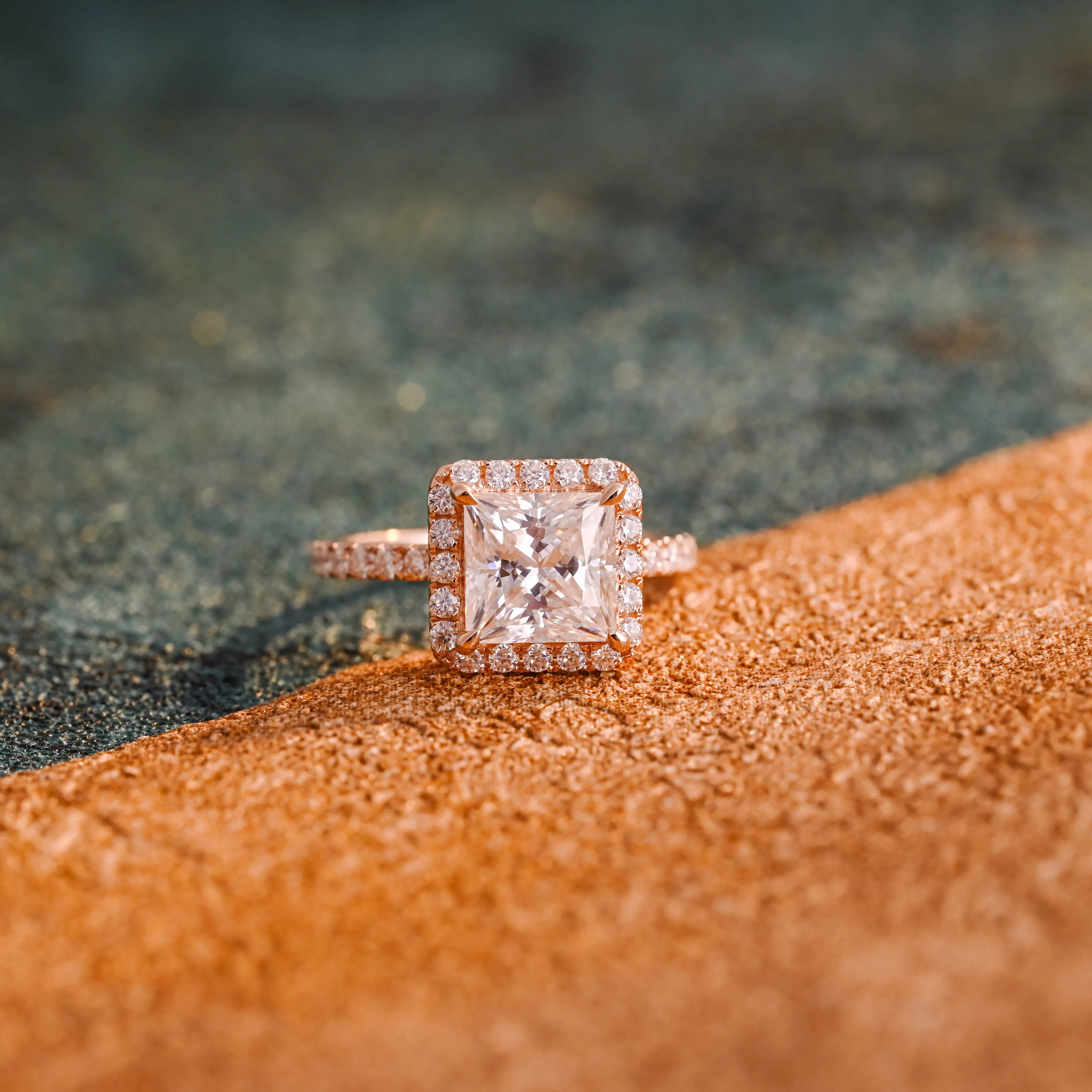 CausYou Solid Gold D/VS1 Princess Cut Lab Grown Diamond Engagement Ring, Halo Half Eternity Wedding Ring sold by Causyou