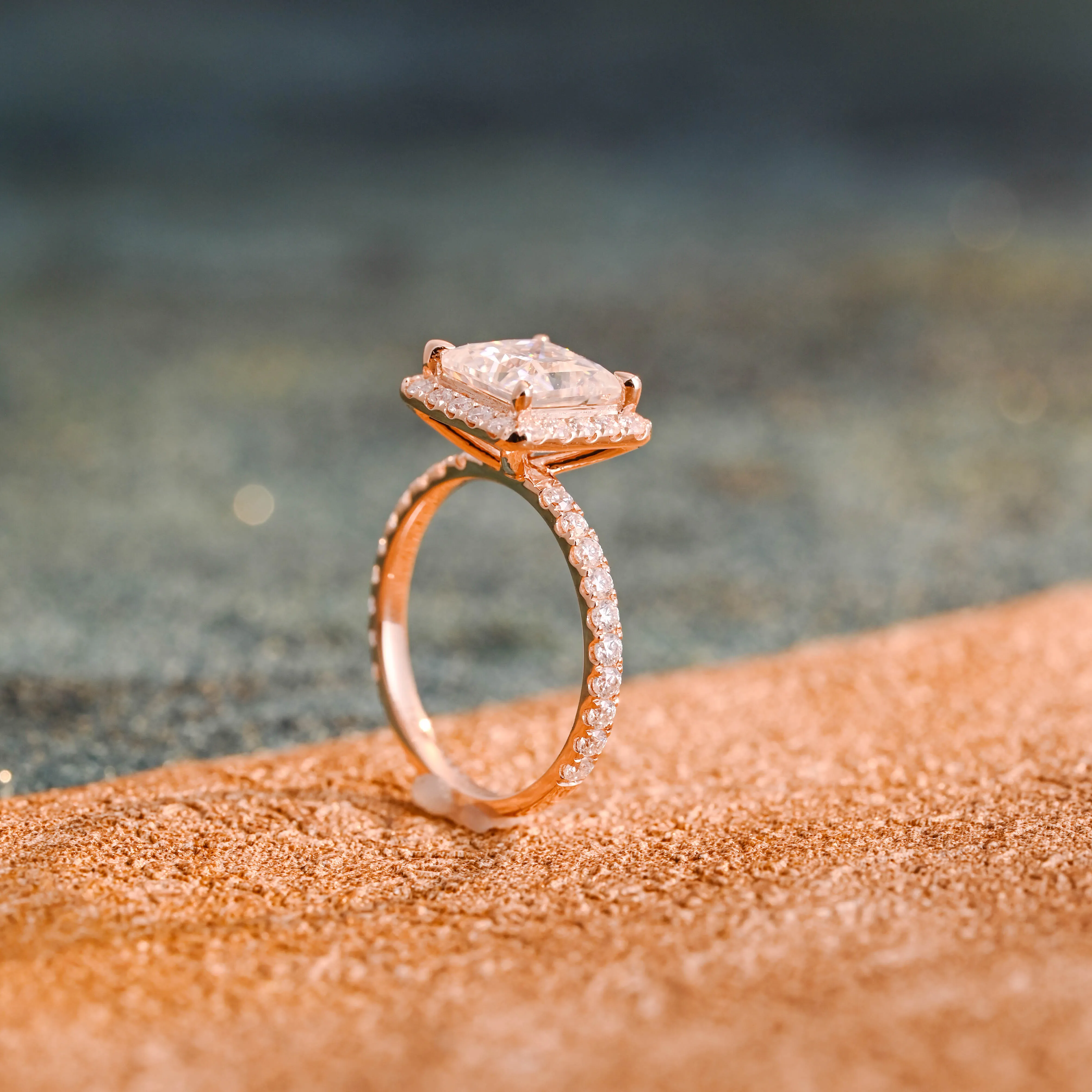 CausYou Solid Gold D/VS1 Princess Cut Lab Grown Diamond Engagement Ring, Halo Half Eternity Wedding Ring sold by Causyou product image thumbnail 5