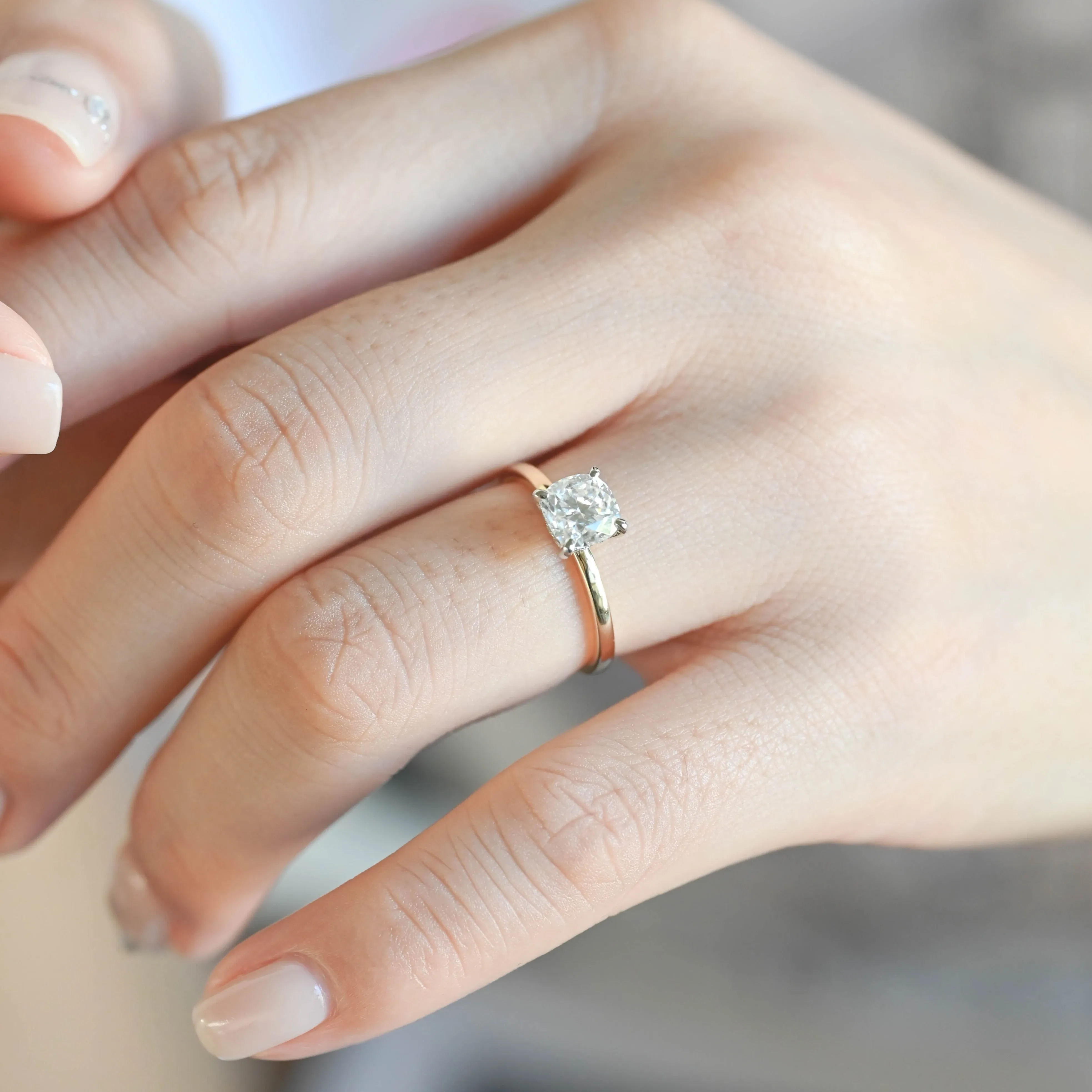 Solid Gold Two Tone Cushion Cut Moissanite Engagament Ring, Promise Ring, Proposal Ring sold by Causyou product image thumbnail 4