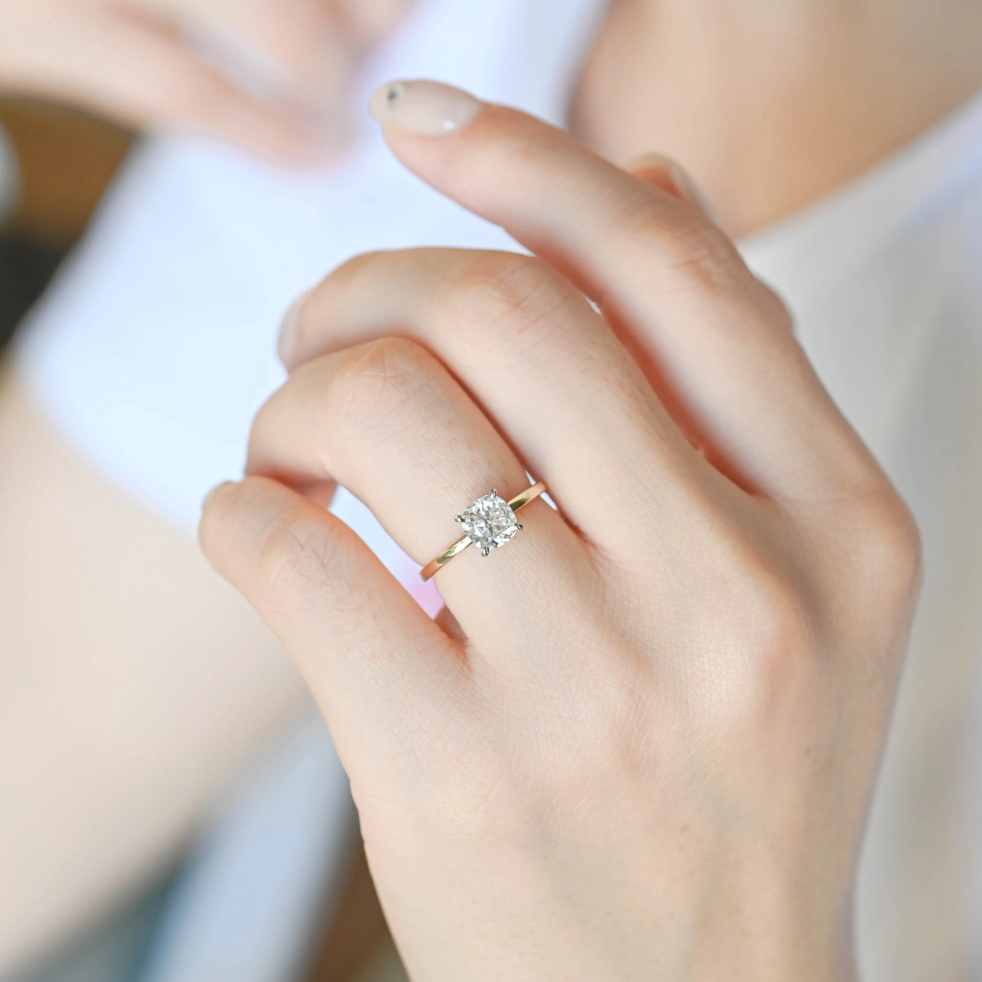 Solid Gold Two Tone Cushion Cut Moissanite Engagament Ring, Promise Ring, Proposal Ring sold by Causyou product image thumbnail 3