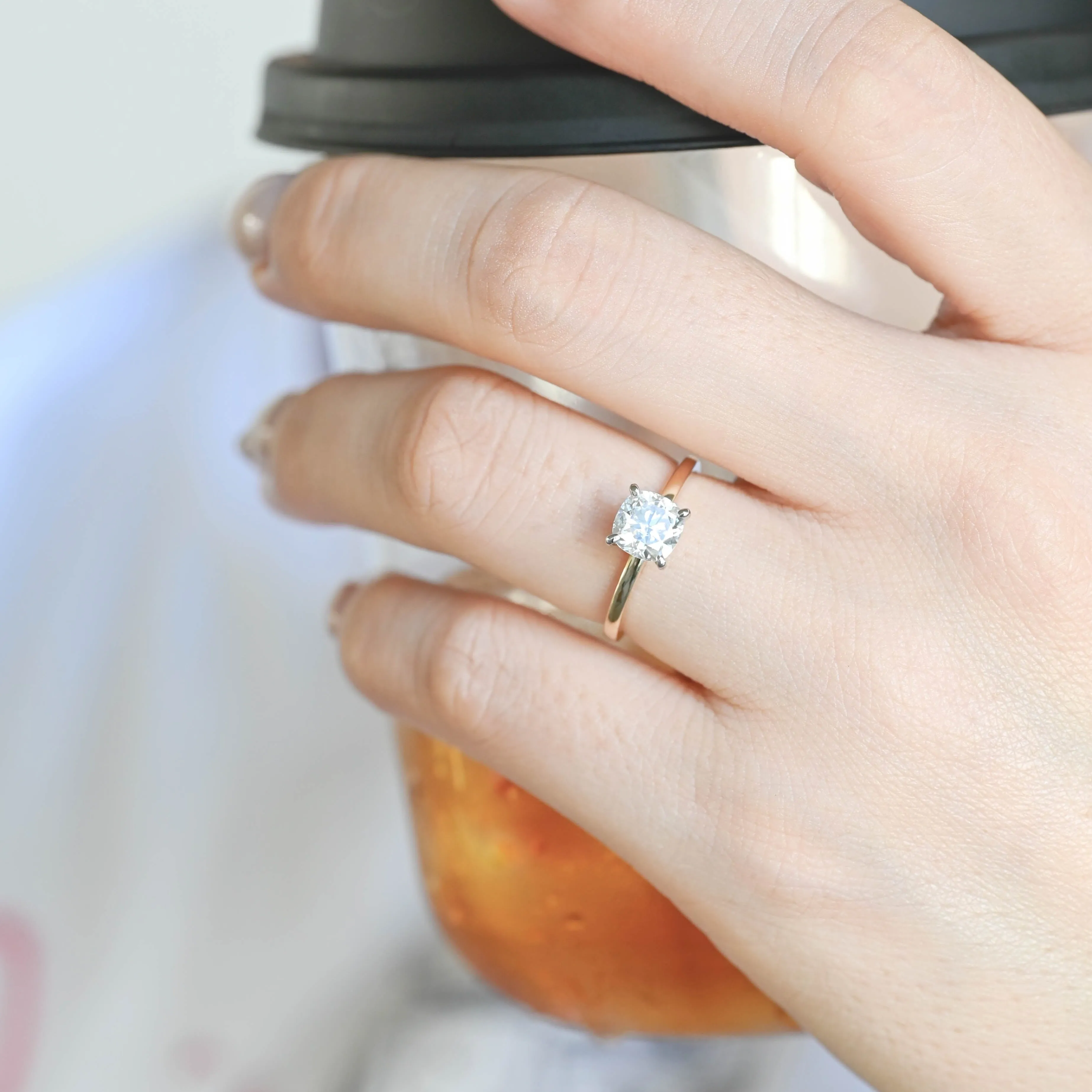 Solid Gold Two Tone Cushion Cut Moissanite Engagament Ring, Promise Ring, Proposal Ring sold by Causyou product image thumbnail 2