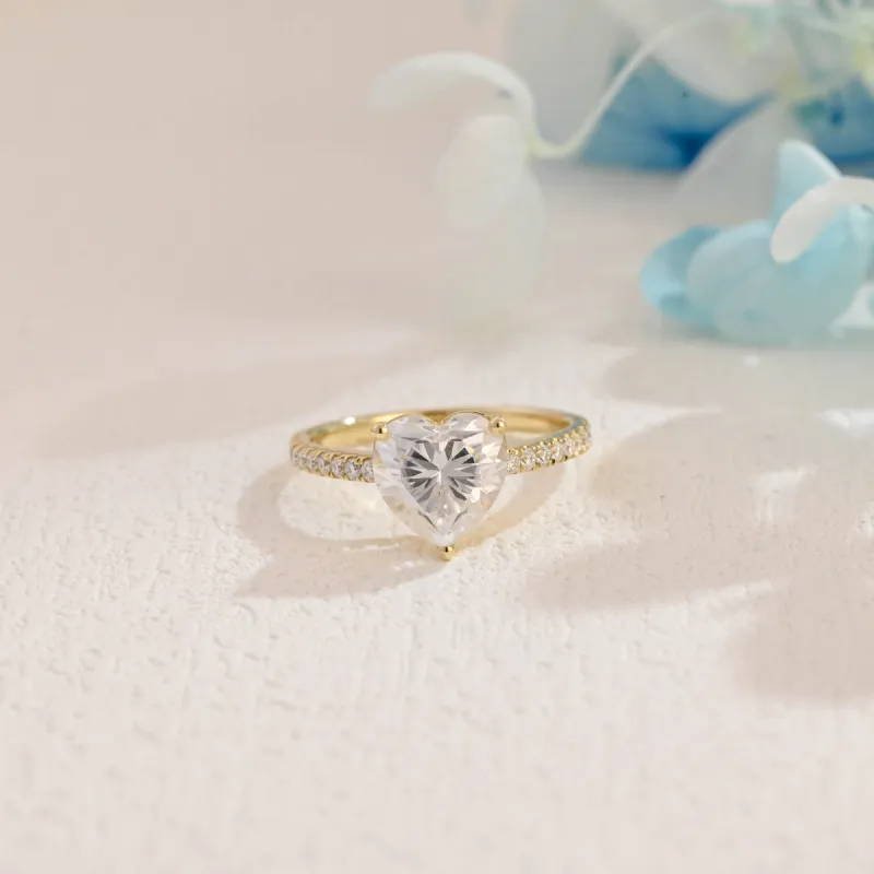 CausYou Solid Gold Heart Cut Moissanite Engagement Ring, Paved Promise Ring, Proposal Ring Wedding Ring for Women sold by Causyou