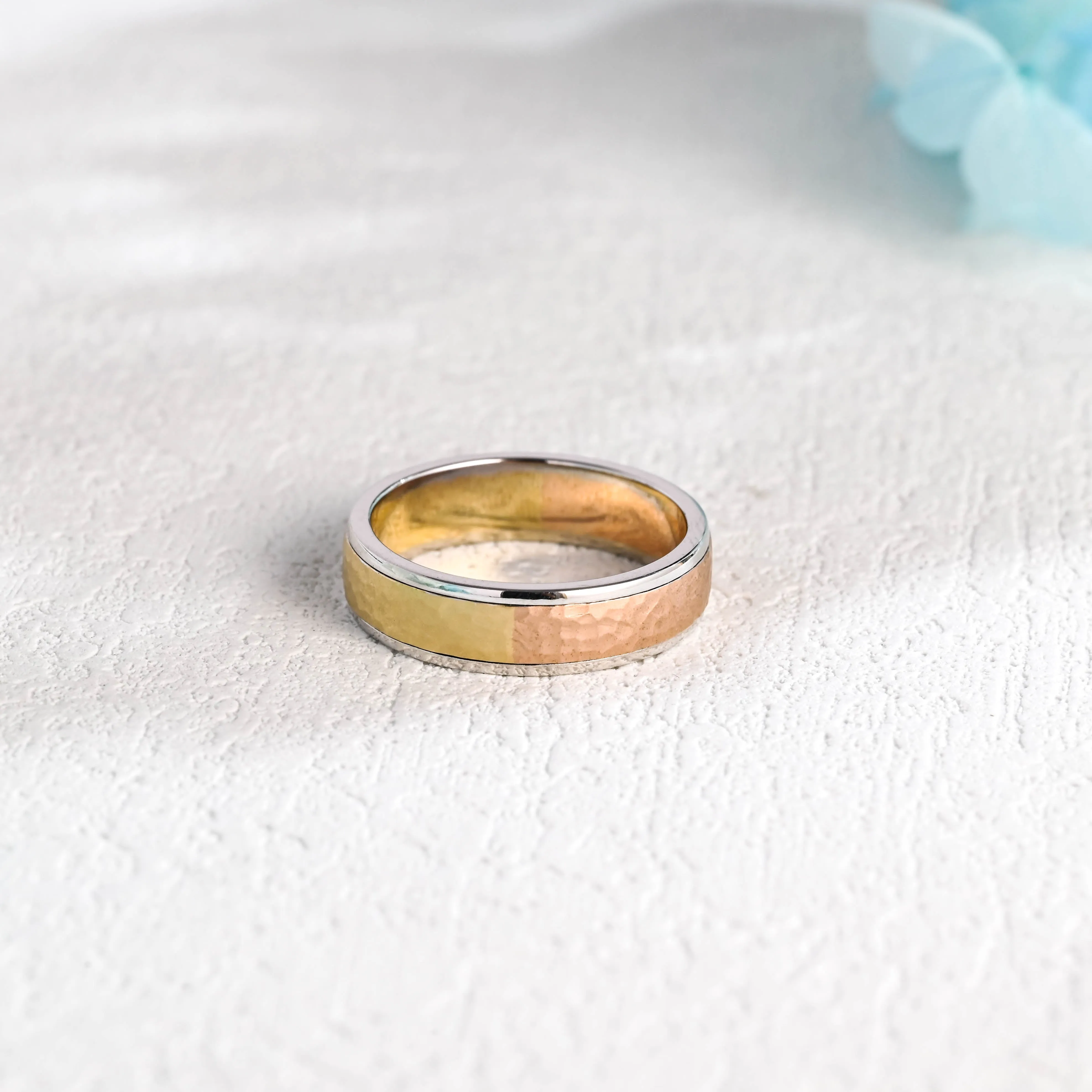 CausYou Solid Gold 6mm Width Hammered Wedding Ring, Lab Grown Sapphire & Star Engraved Inside Minimalist Wedding Band, Gift for Men Husband sold by Causyou product image thumbnail 5