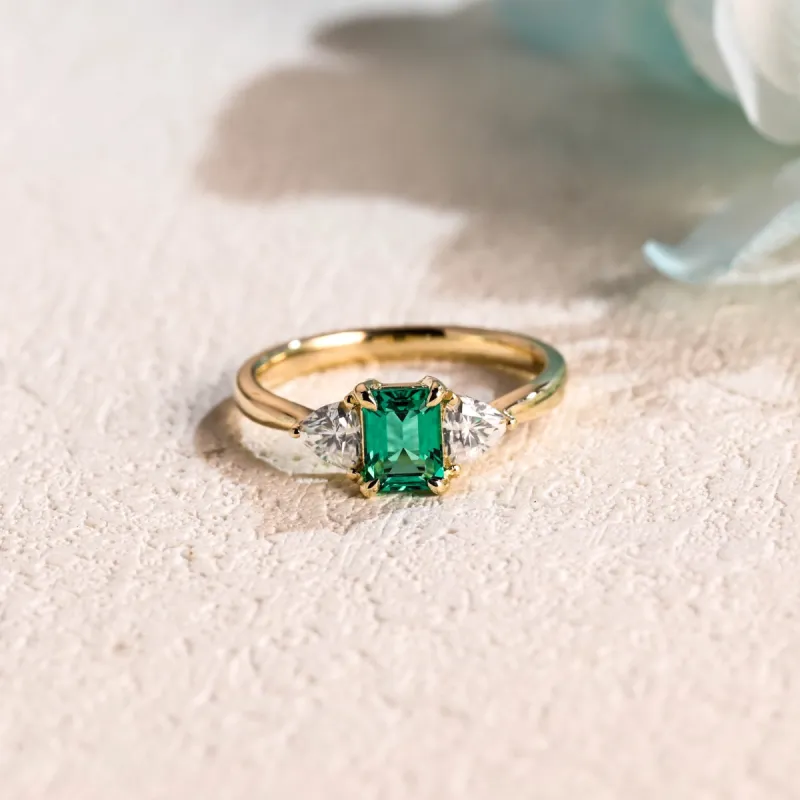 CausYou Solid Gold Lab Grown Emerald Engagement Ring, Promise Ring, Proposal Ring, Gift for Woman, Wife sold by Causyou