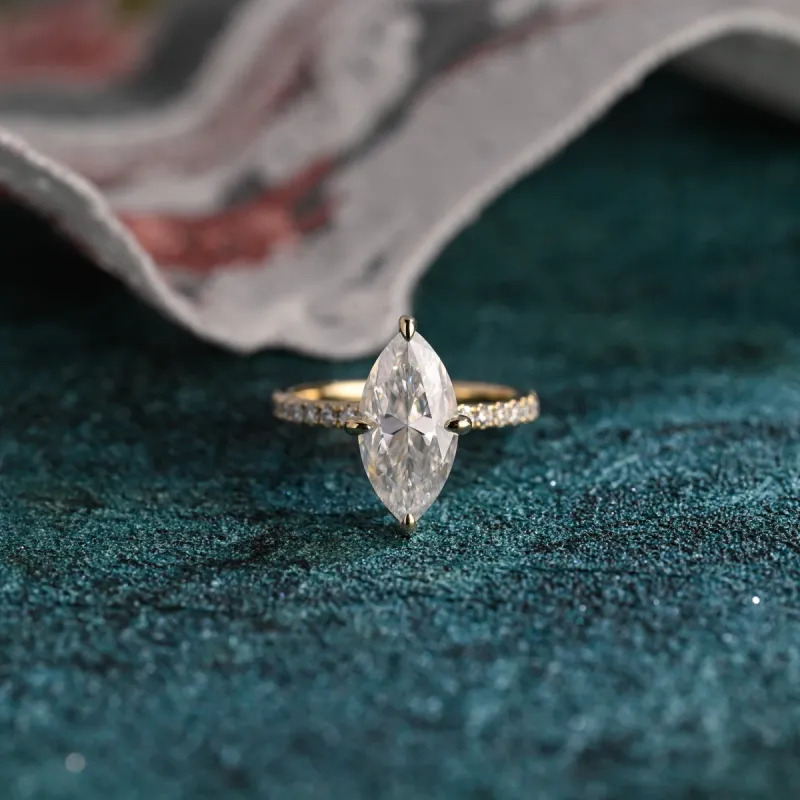 CausYou Solid Gold D/VS1 Marquise Cut Lab Grown Diamond Engagement Ring, Pave Promise Wedding Ring sold by Causyou