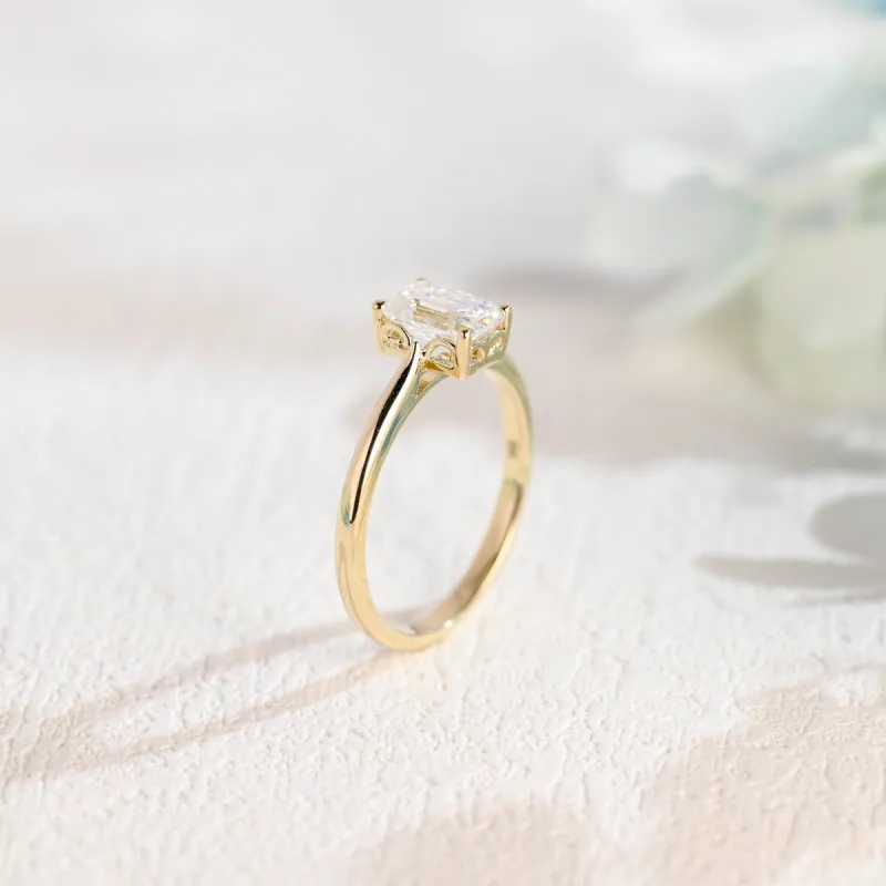 CausYou Solid Gold Cathedral Setting Emerald Cut Moissanite Engagement Ring sold by Causyou