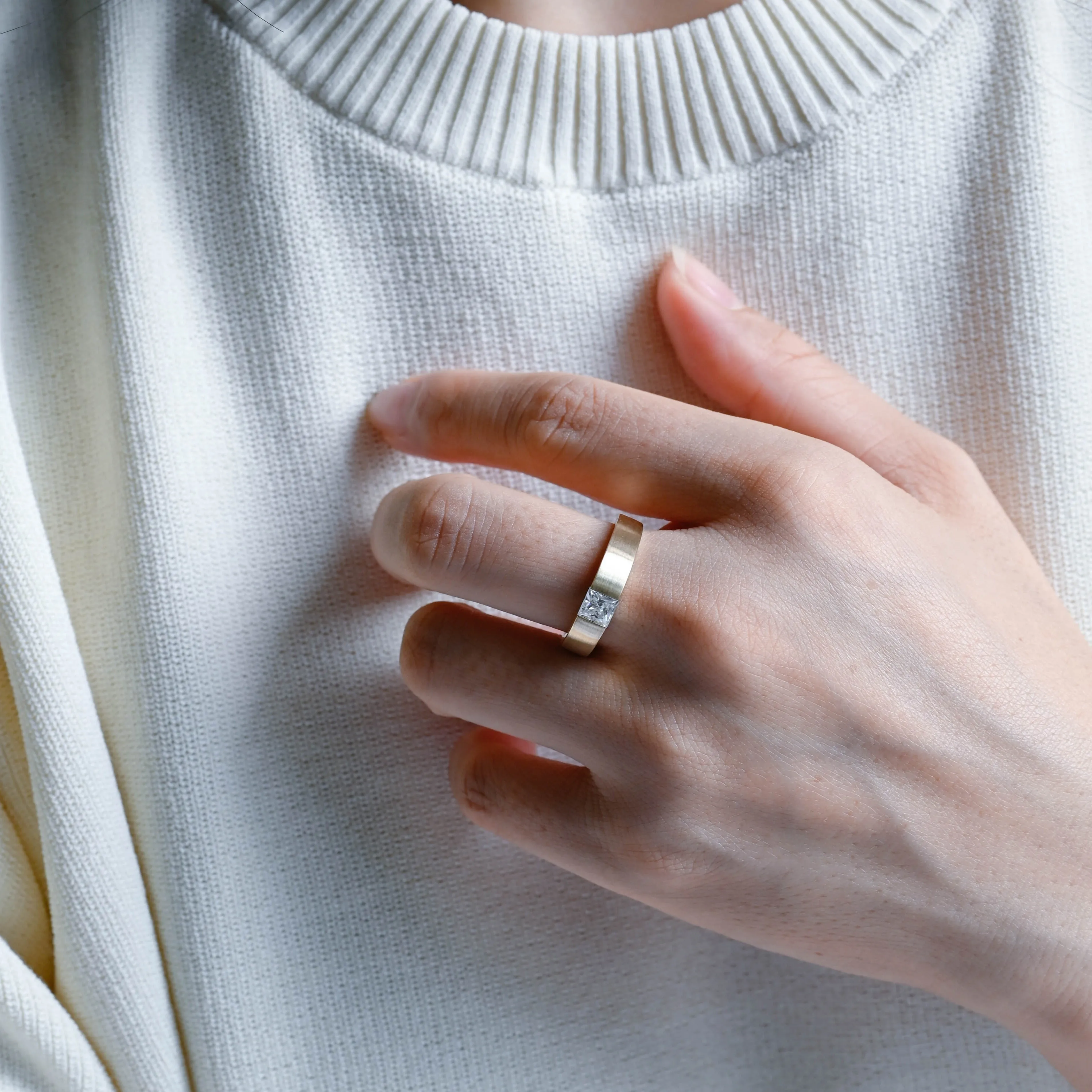 Solid Gold 5mm Width Matte Finish Princess Cut Moissanite Wedding Ring sold by Causyou product image thumbnail 3