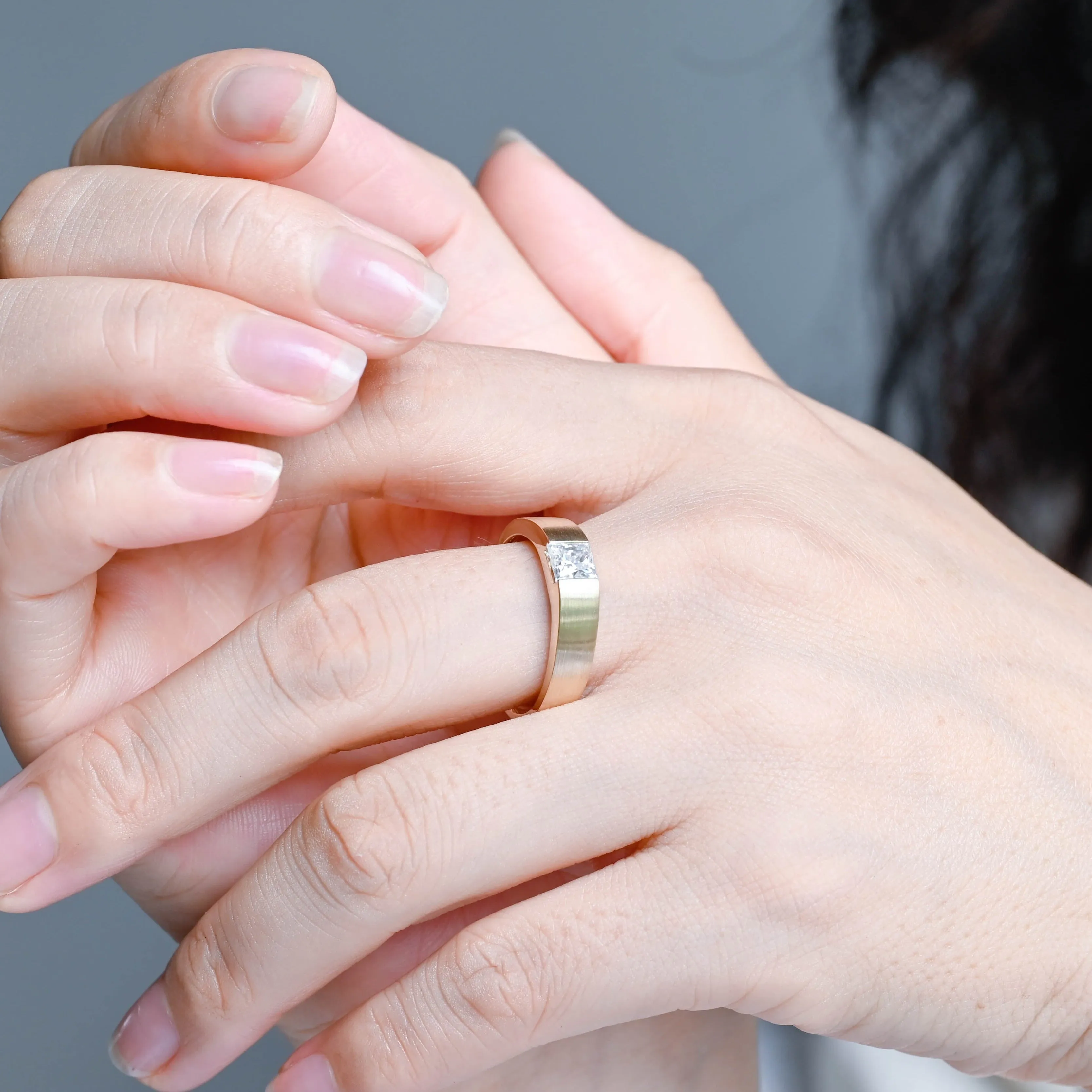 Solid Gold 5mm Width Matte Finish Princess Cut Moissanite Wedding Ring sold by Causyou product image thumbnail 4