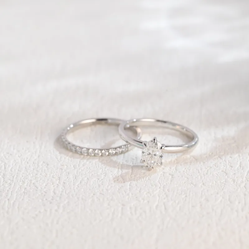 Solid Gold 6 Prongs Oval Cut Moissanite Engagement Ring and Wedding Ring Set, Bridal Ring Set, Gift for Woman, Wife sold by Causyou