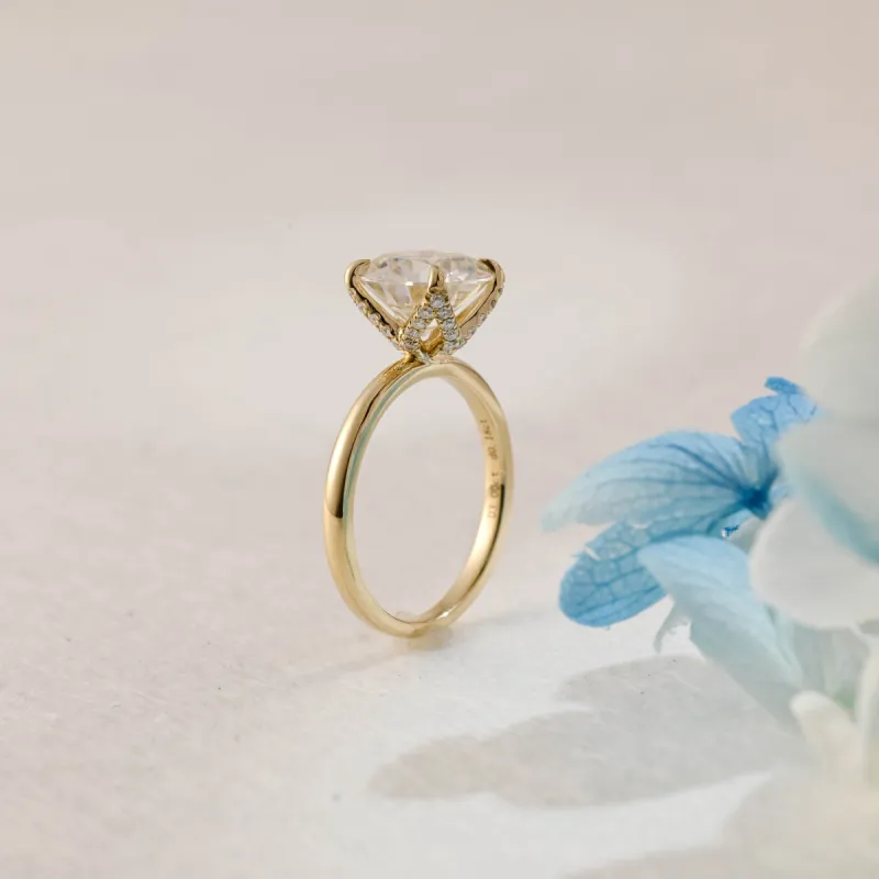 Solid Gold Tulip Setting Round Cut Moissanite Engagement Ring sold by Causyou