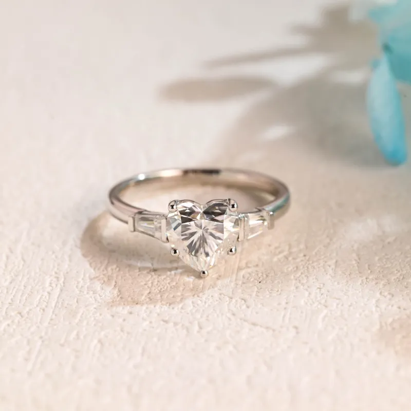 Solid Gold Three Stone Heart Cut Moissanite Engagement Ring sold by Causyou