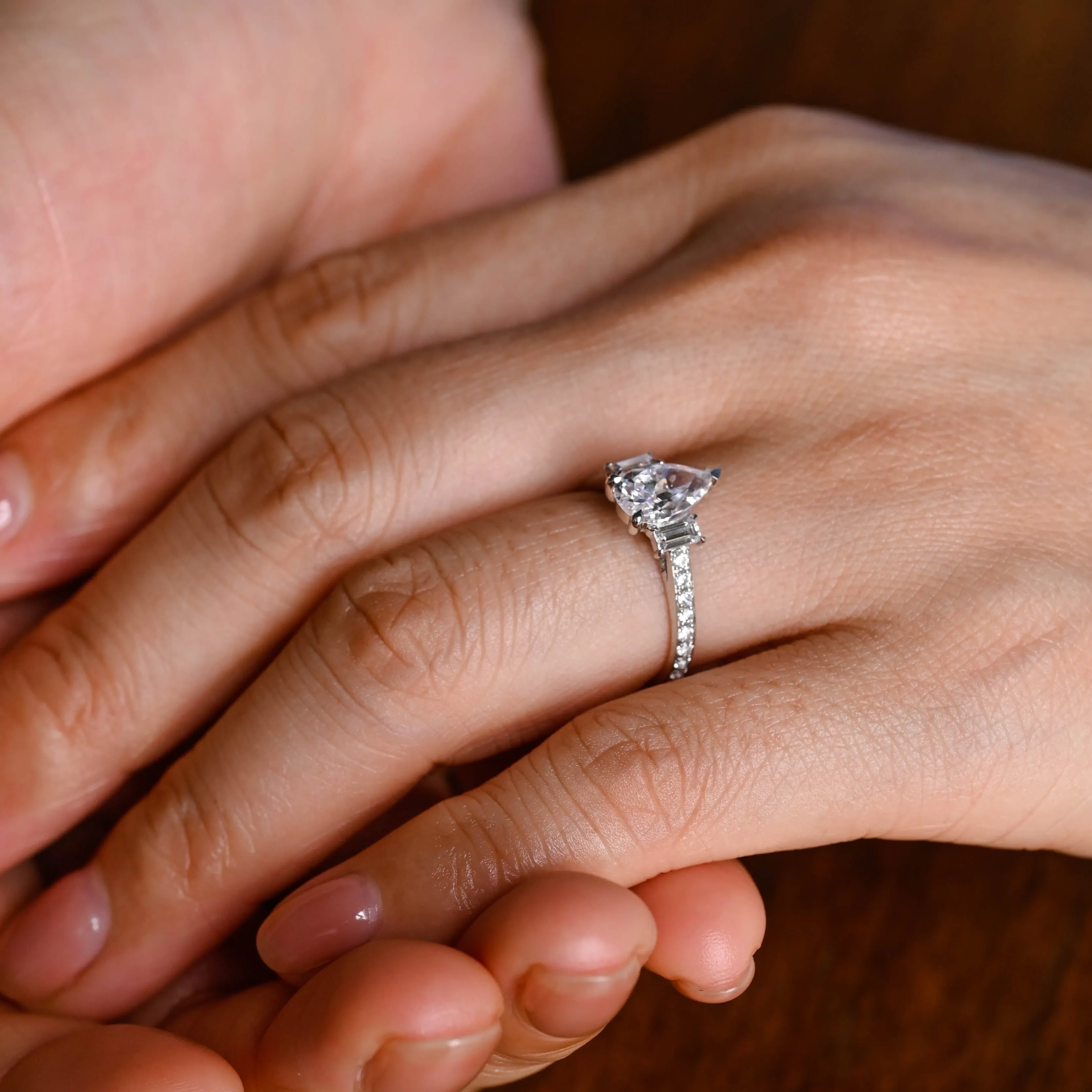 Solid Gold Pear Cut Moissanite Engagement Ring, Three Stone Promise Ring, Proposal Ring, Gift for Women, Wife sold by Causyou product image thumbnail 3