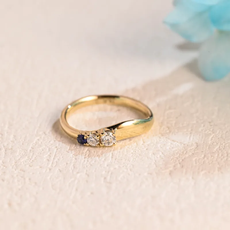 Solid Gold Round Cut Lab Grown Sapphire & Moissanite Wedding Band, Stacking Wedding Ring, Gift for Women Wife sold by Causyou