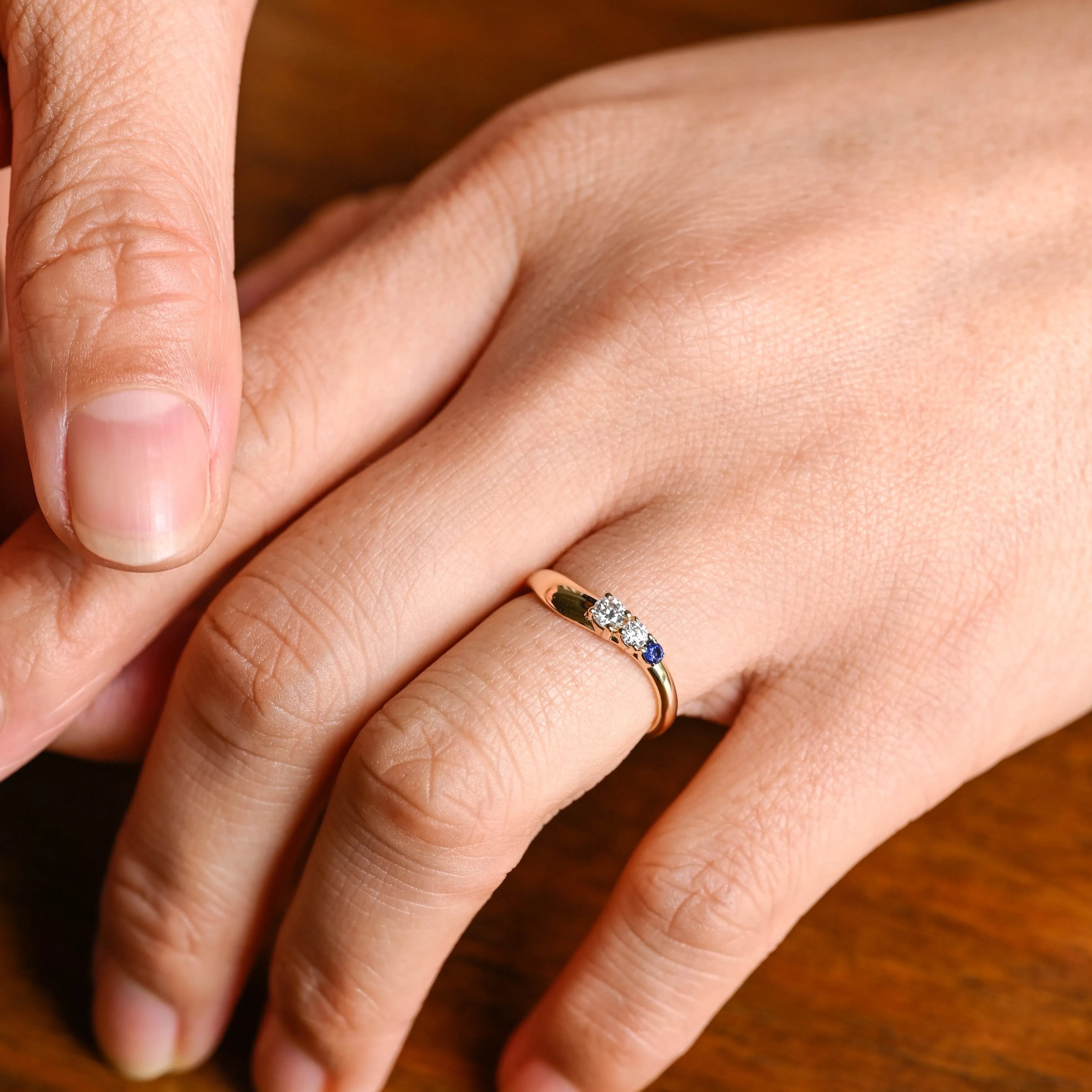 Solid Gold Round Cut Lab Grown Sapphire & Moissanite Wedding Band, Stacking Ring sold by Causyou product image thumbnail 3