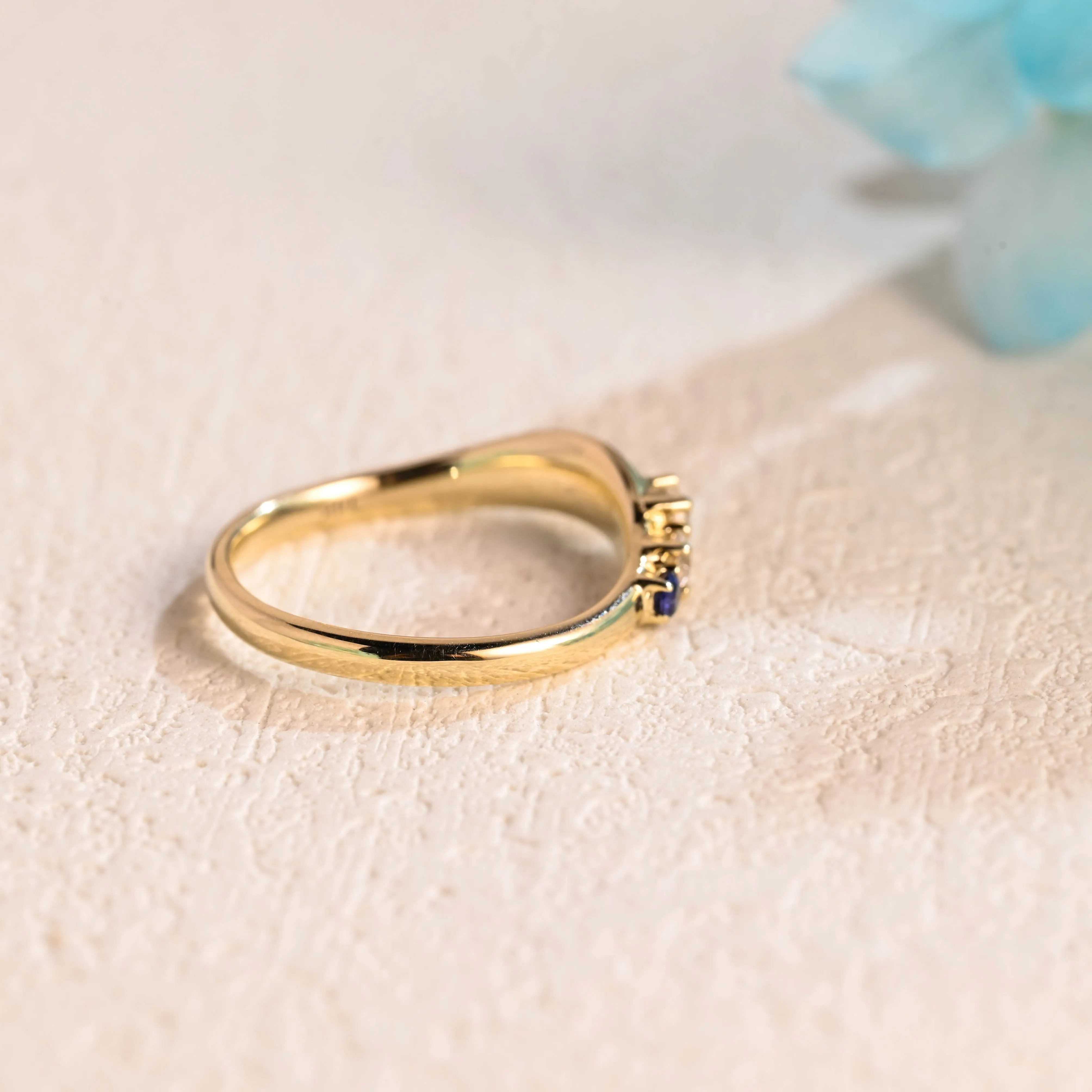Solid Gold Round Cut Lab Grown Sapphire & Moissanite Wedding Band, Stacking Ring sold by Causyou product image thumbnail 5