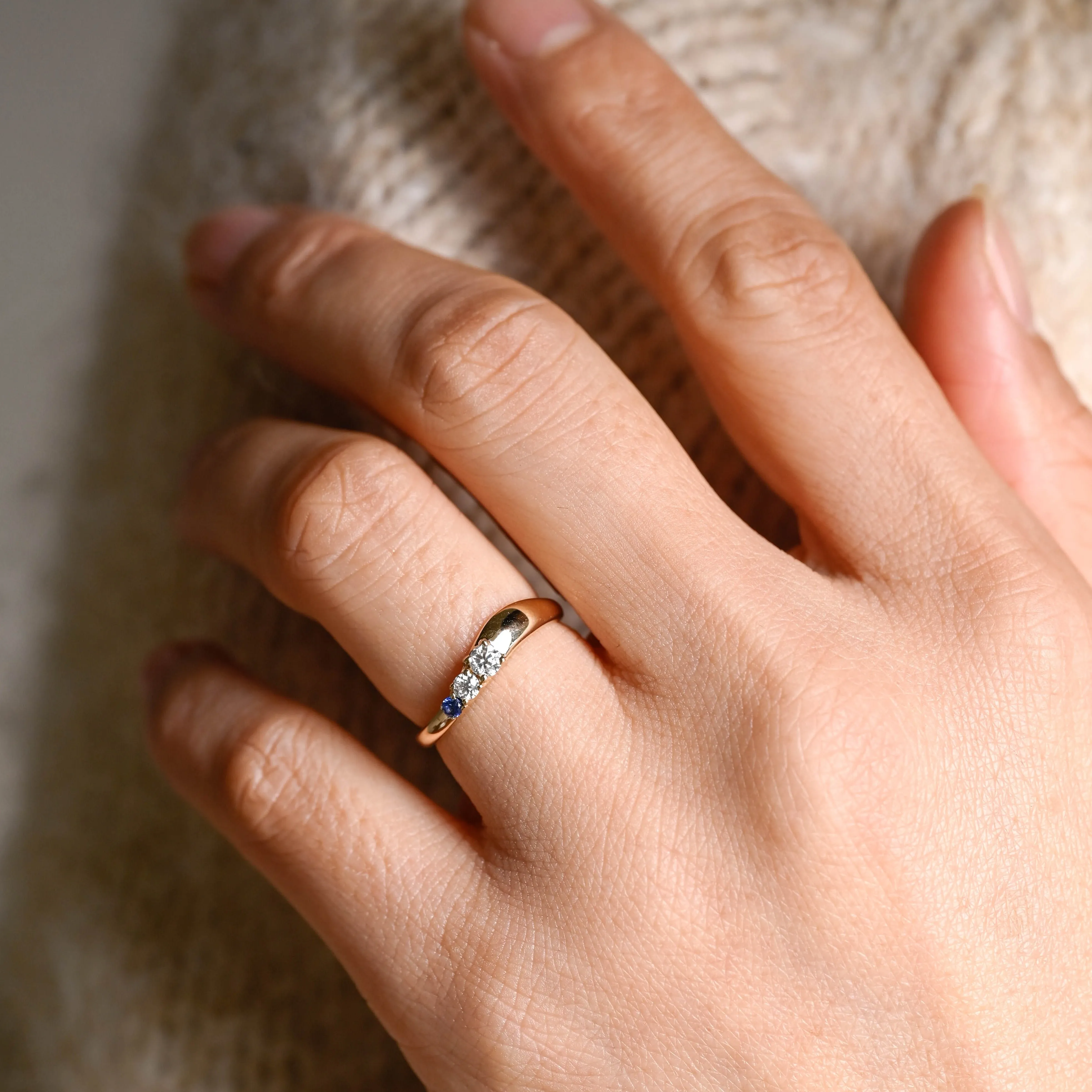 Solid Gold Round Cut Lab Grown Sapphire & Moissanite Wedding Band, Stacking Ring sold by Causyou product image thumbnail 2
