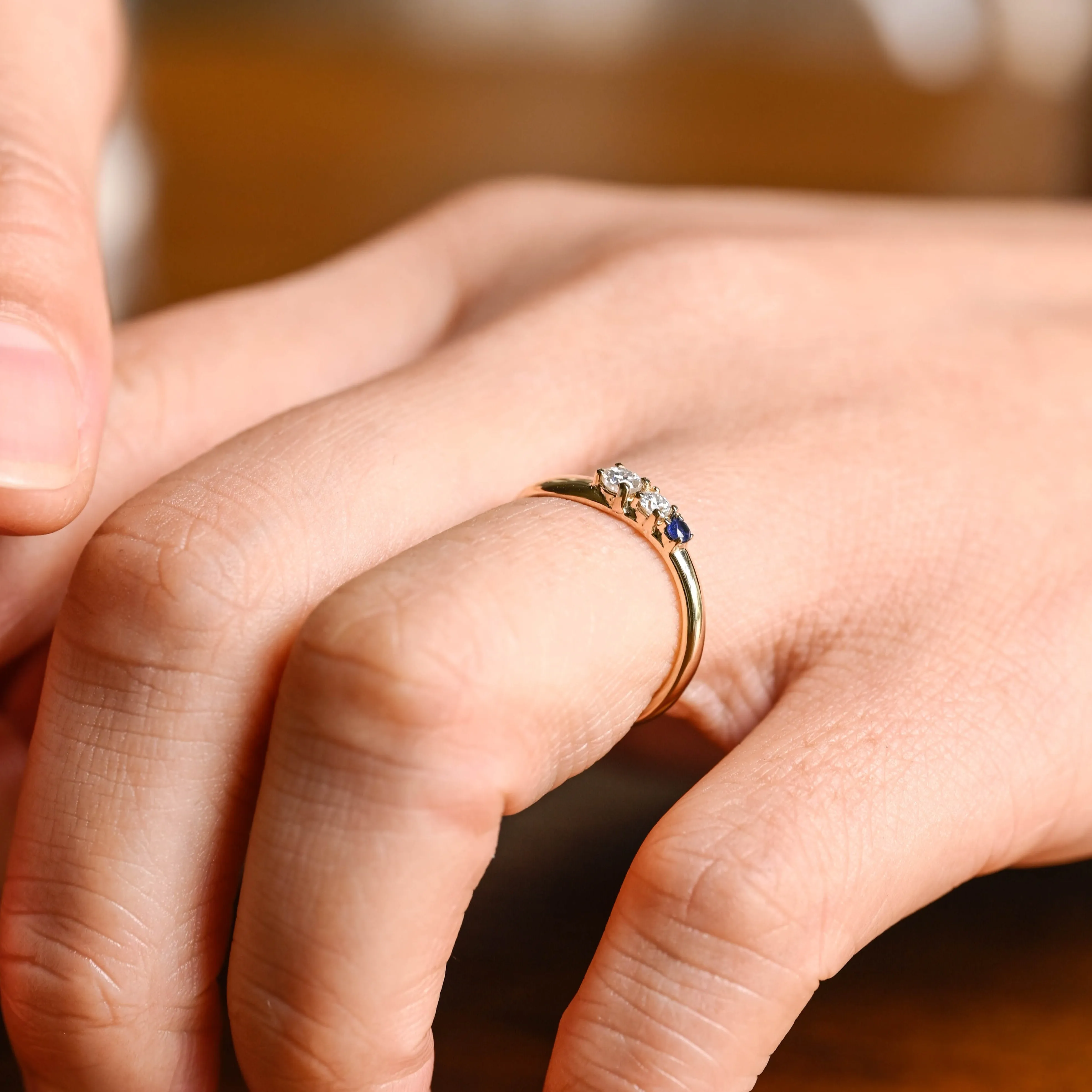 Solid Gold Round Cut Lab Grown Sapphire & Moissanite Wedding Band, Stacking Ring sold by Causyou product image thumbnail 4