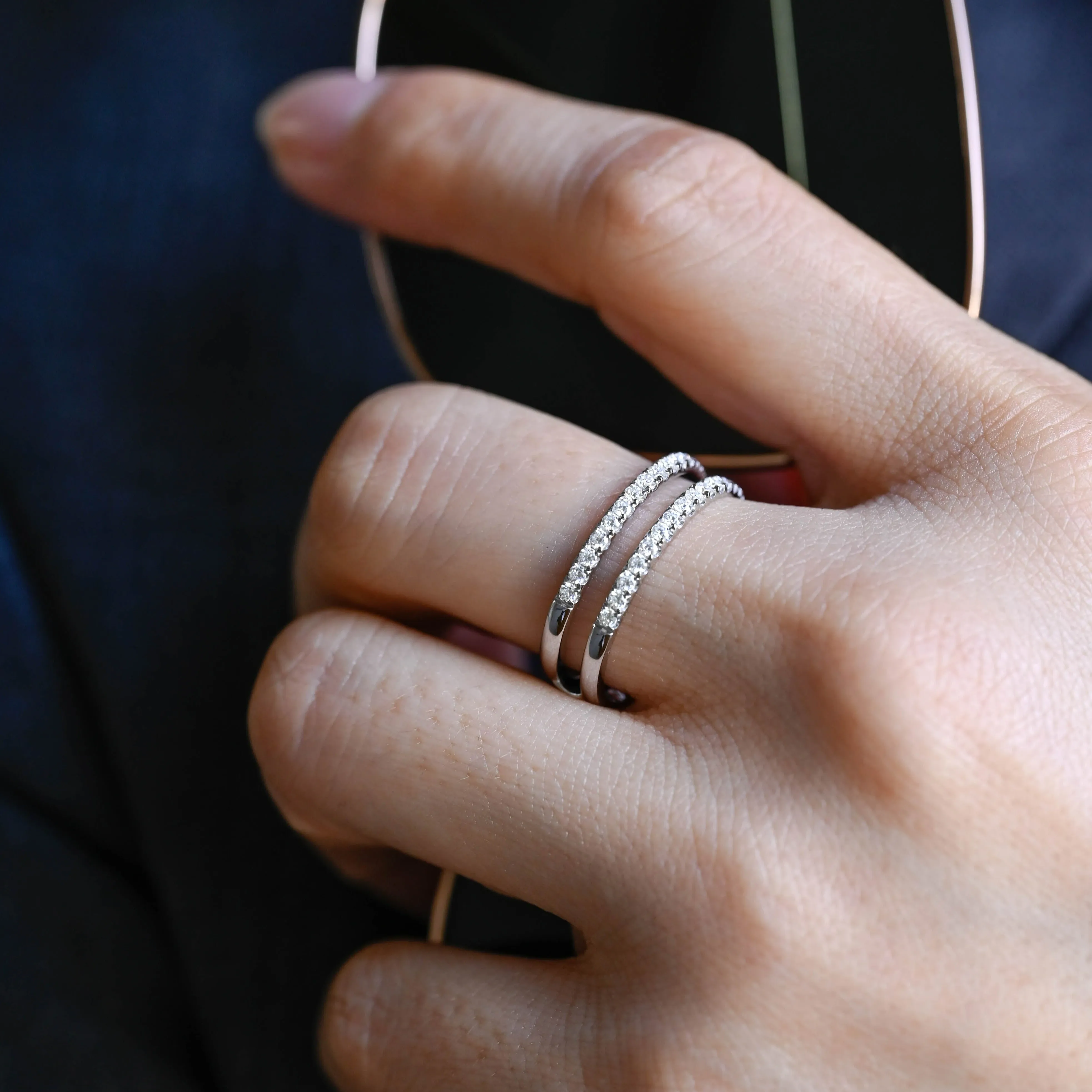 Solid Gold Half Eternity Round Cut Moissanite Enhancer Ring sold by Causyou product image thumbnail 3