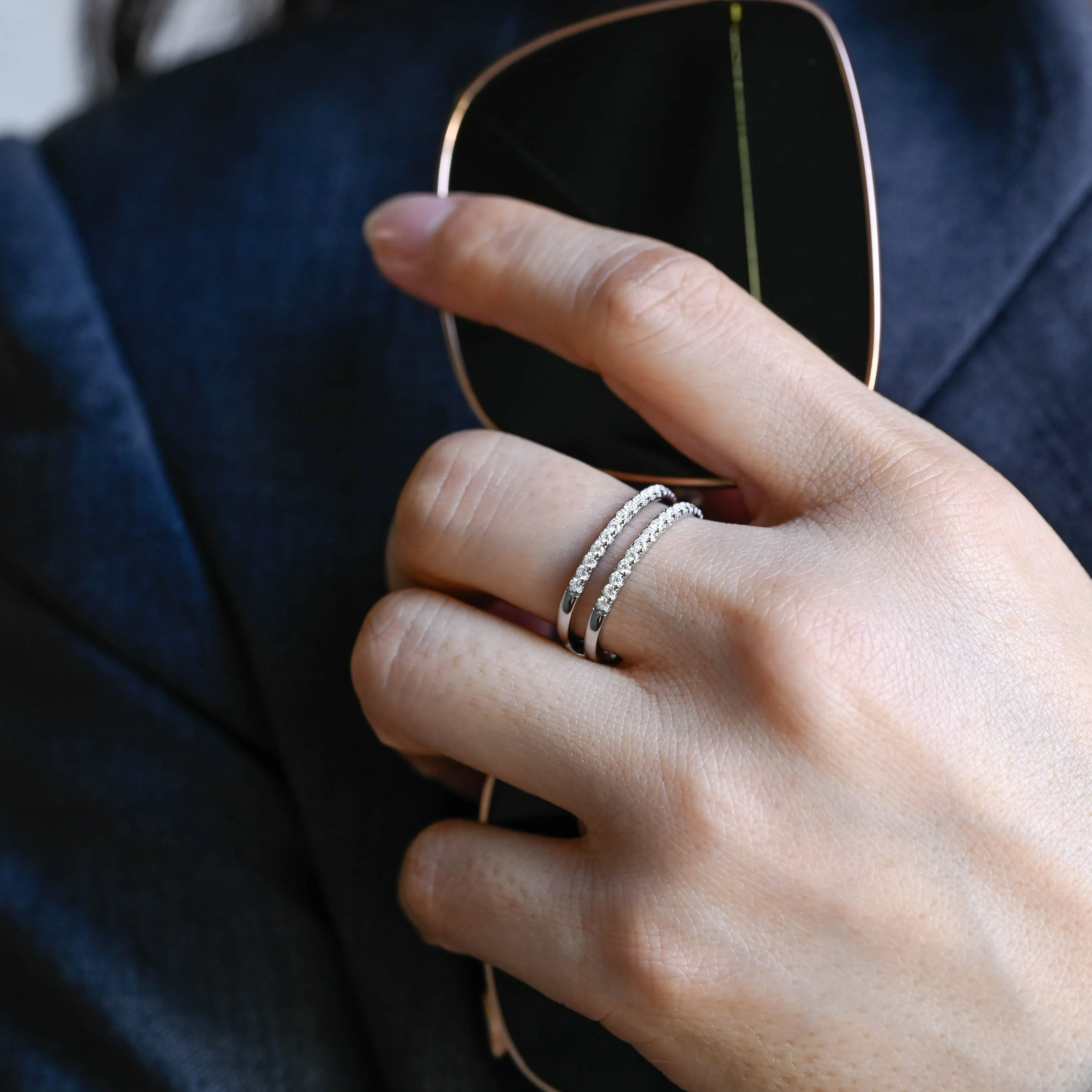 Solid Gold Half Eternity Round Cut Moissanite Enhancer Ring sold by Causyou product image thumbnail 4