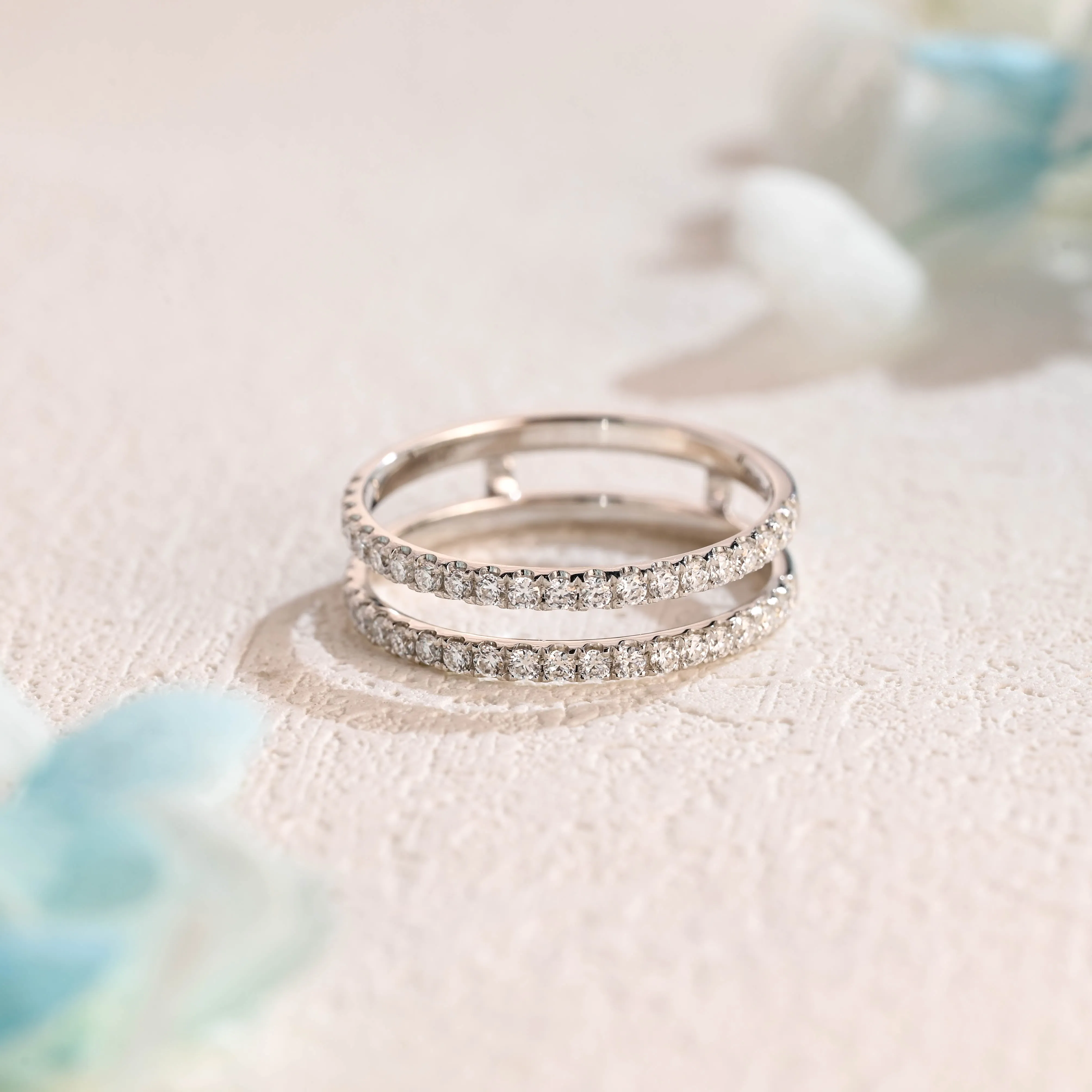 Solid Gold Half Eternity Round Cut Moissanite Enhancer Ring sold by Causyou product image thumbnail 5