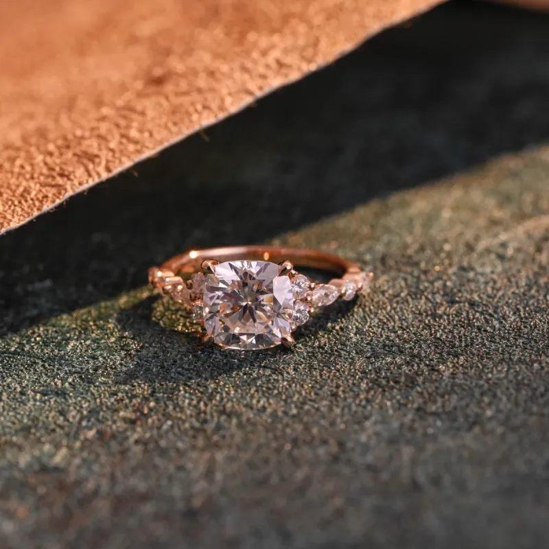 CausYou Solid Gold D/VS1 Cushion Cut Lab Grown Diamond Ring, Cluster Engagement Wedding Ring for Women sold by Causyou