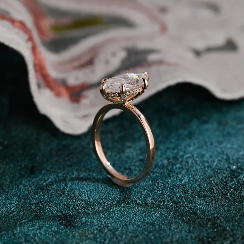 CausYou Solid Gold D/VS1 Marquise Cut Lab Grown Diamond Engagement Ring, Hidden Halo Wedding Promise Ring sold by Causyou