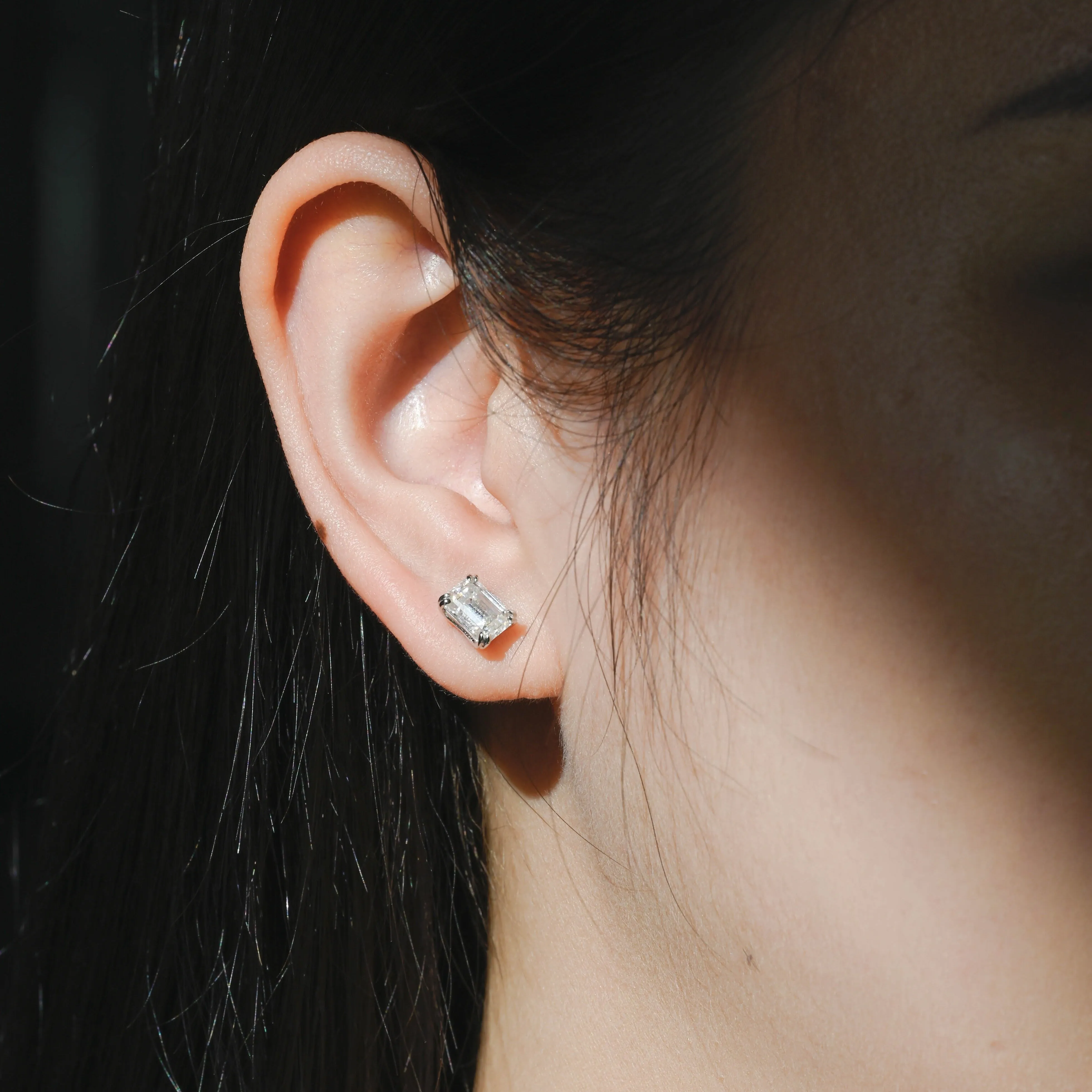 CausYou Solid Gold Emerald Cut Moissanite Earrings Studs, Solitaire Studs Accessories for Women Wife sold by Causyou product image thumbnail 2