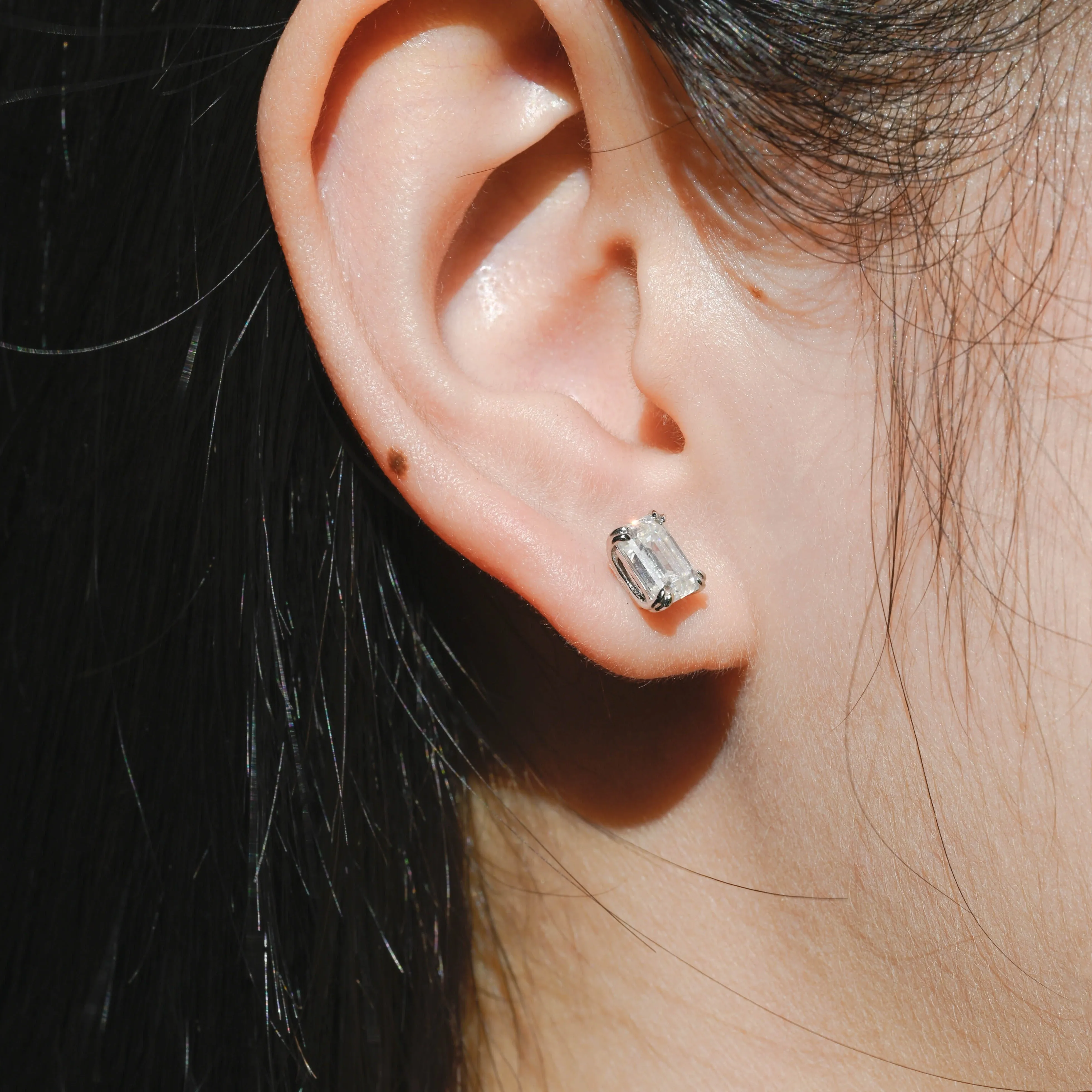 CausYou Solid Gold Emerald Cut Moissanite Earrings Studs, Solitaire Studs Accessories for Women Wife sold by Causyou product image thumbnail 4