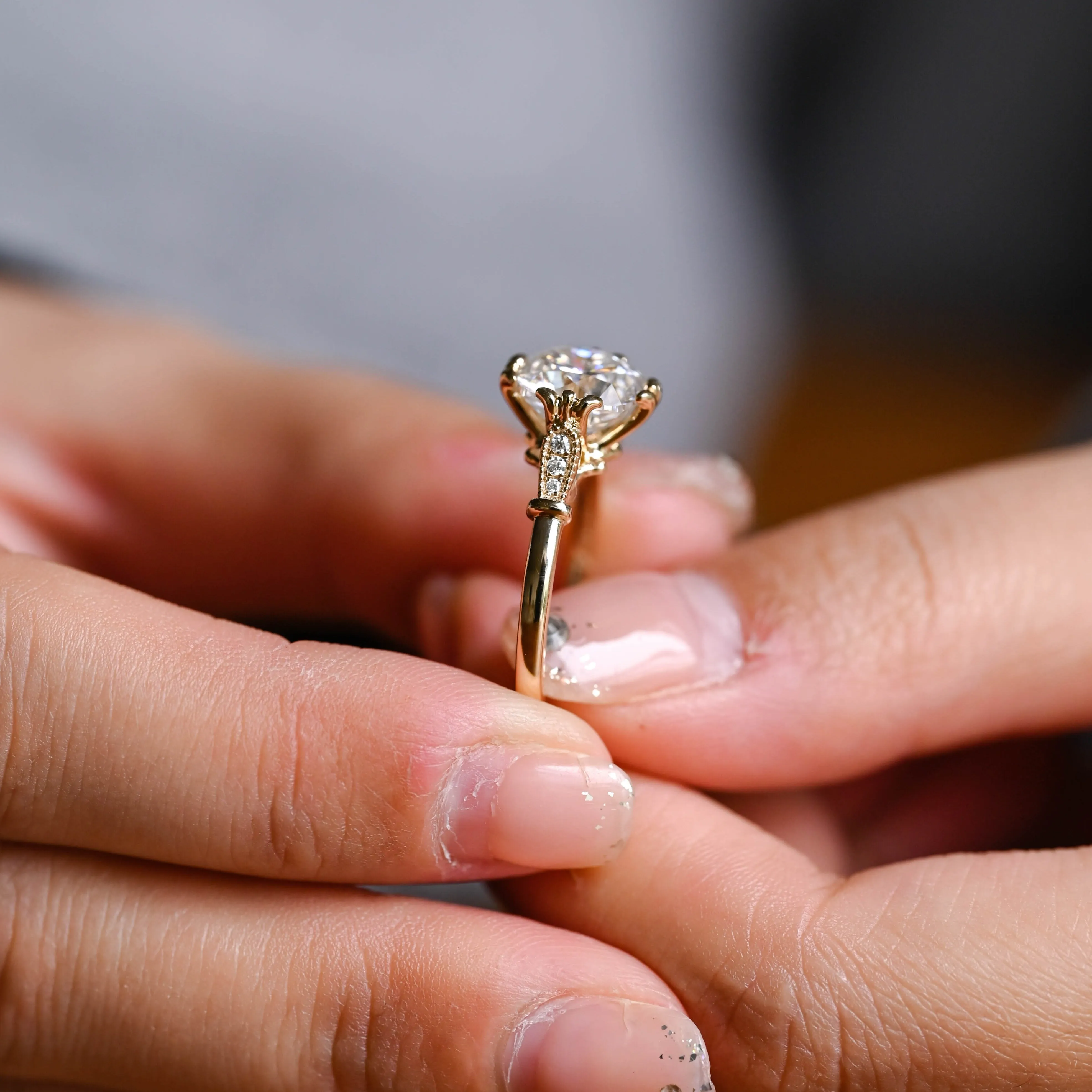 Solid Gold Cushion Cut Moissanite Engagement Ring, Vintage Wedding Ring, Promise Ring, Proposal Ring, Gift for Women Wife sold by Causyou product image thumbnail 4