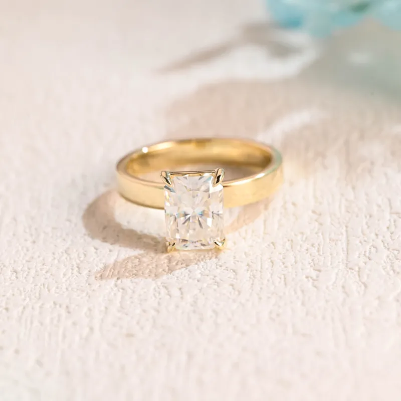 Custom Order for Kaine: Solid Gold Radiant cut moissanite engagement ring with hidden halo sold by Causyou