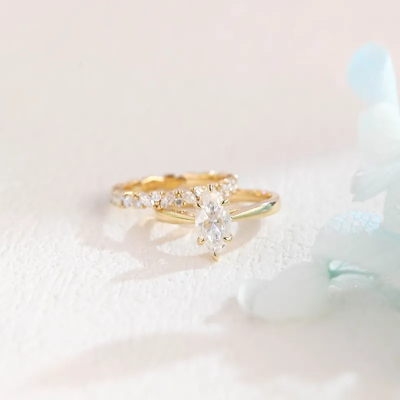 CausYou Solid Gold Marquise Cut Moissanite Engagement Ring and Wedding Ring Set, Cluster Bridal Set, Gift for Woman, Wife sold by Causyou