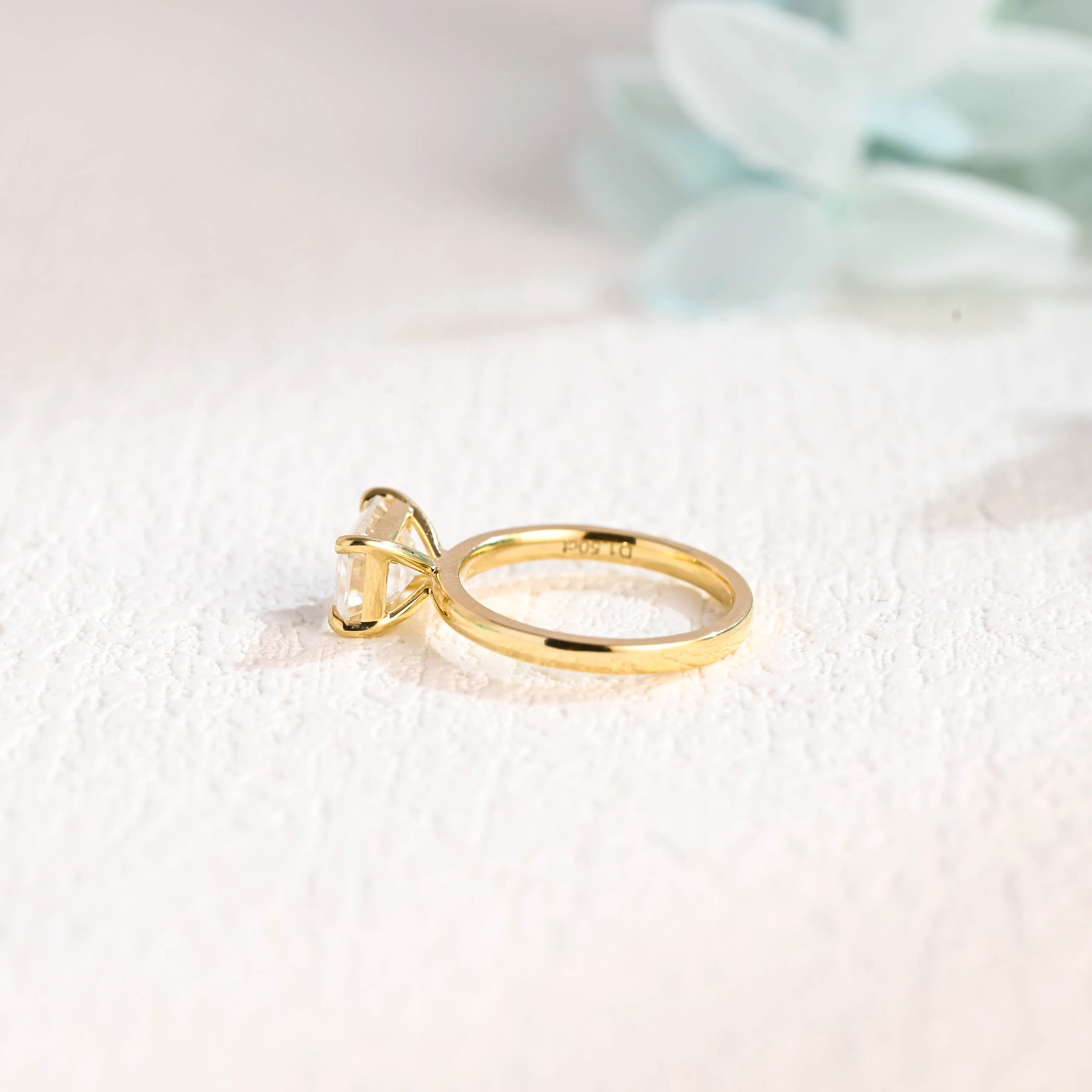 CausYou Solid Gold East West Emerald Cut Moissanite Engagement Ring, Horizontal Set Minimalist Proposal Ring for Woman sold by Causyou product image thumbnail 4