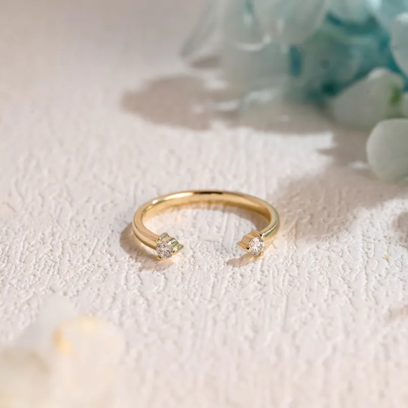 CausYou Solid Gold Round Cut Moissanite Wedding Band, Open Ring Cuff Ring, Stacking Wedding Ring, Matching Band, Gift for Women Wife sold by Causyou