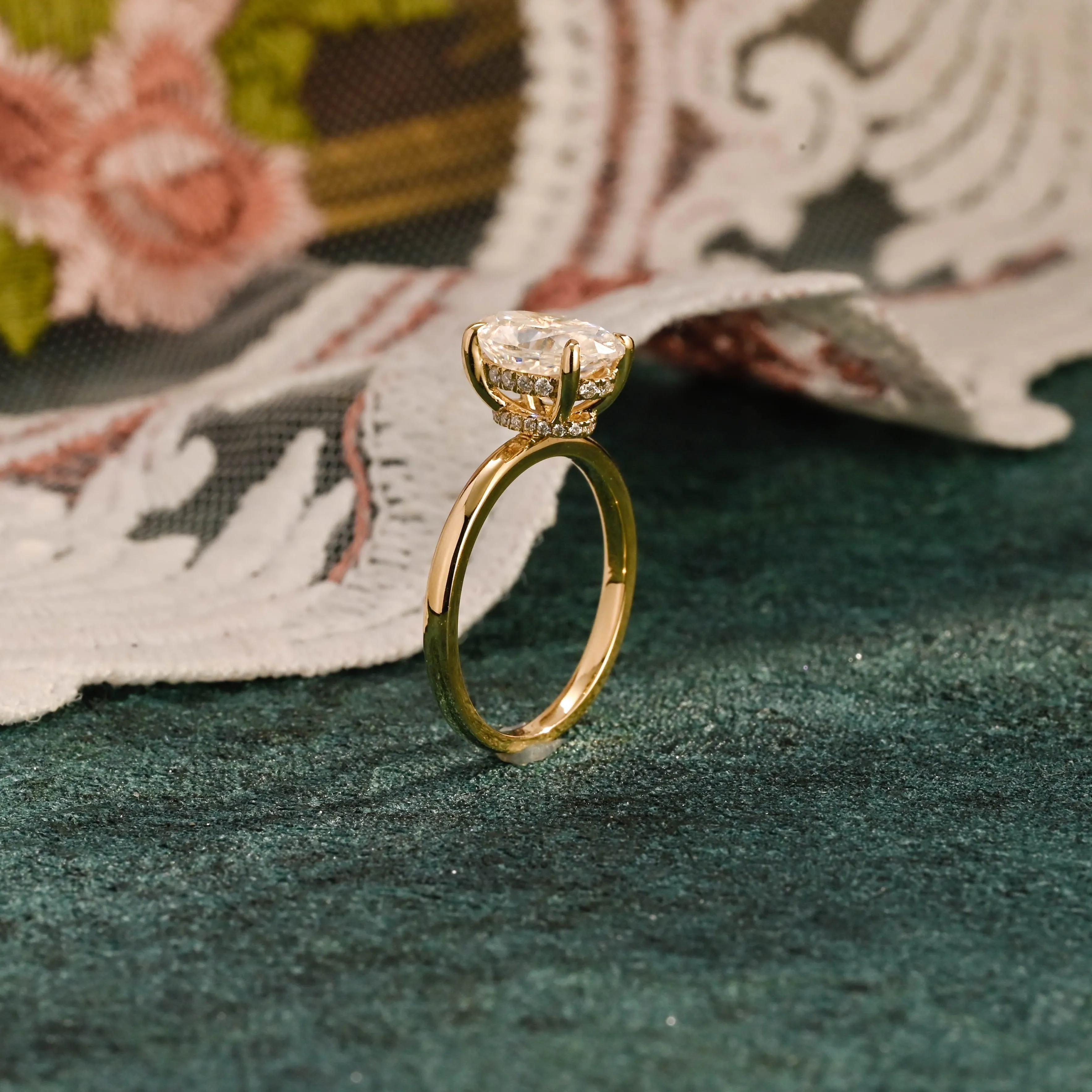 CausYou Solid Gold D/VS1 Oval Cut Lab Grown Diamond Engagement Ring, Double Hidden Halo Wedding Ring sold by Causyou